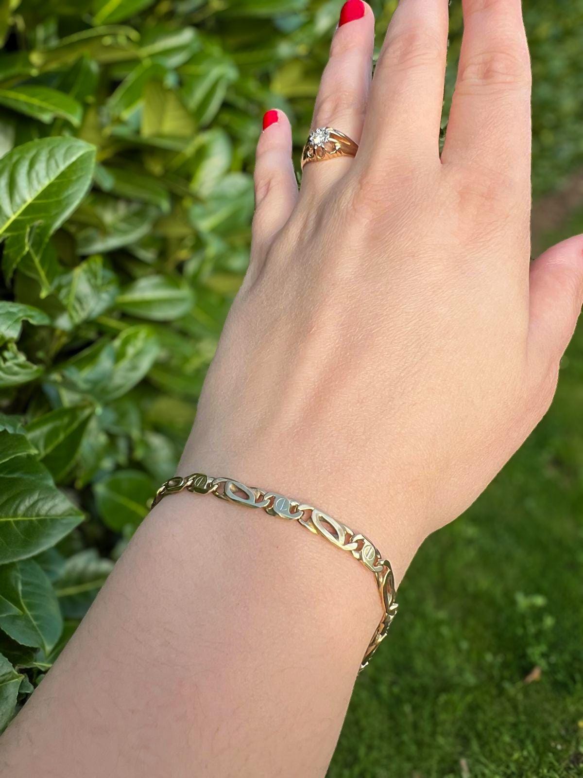 Vintage 1970s | 9ct Solid Gold | Unique Flat Link Bracelet | English Hallmarks | Unisex Statement Jewelry | Elegant Gift for Him or Her