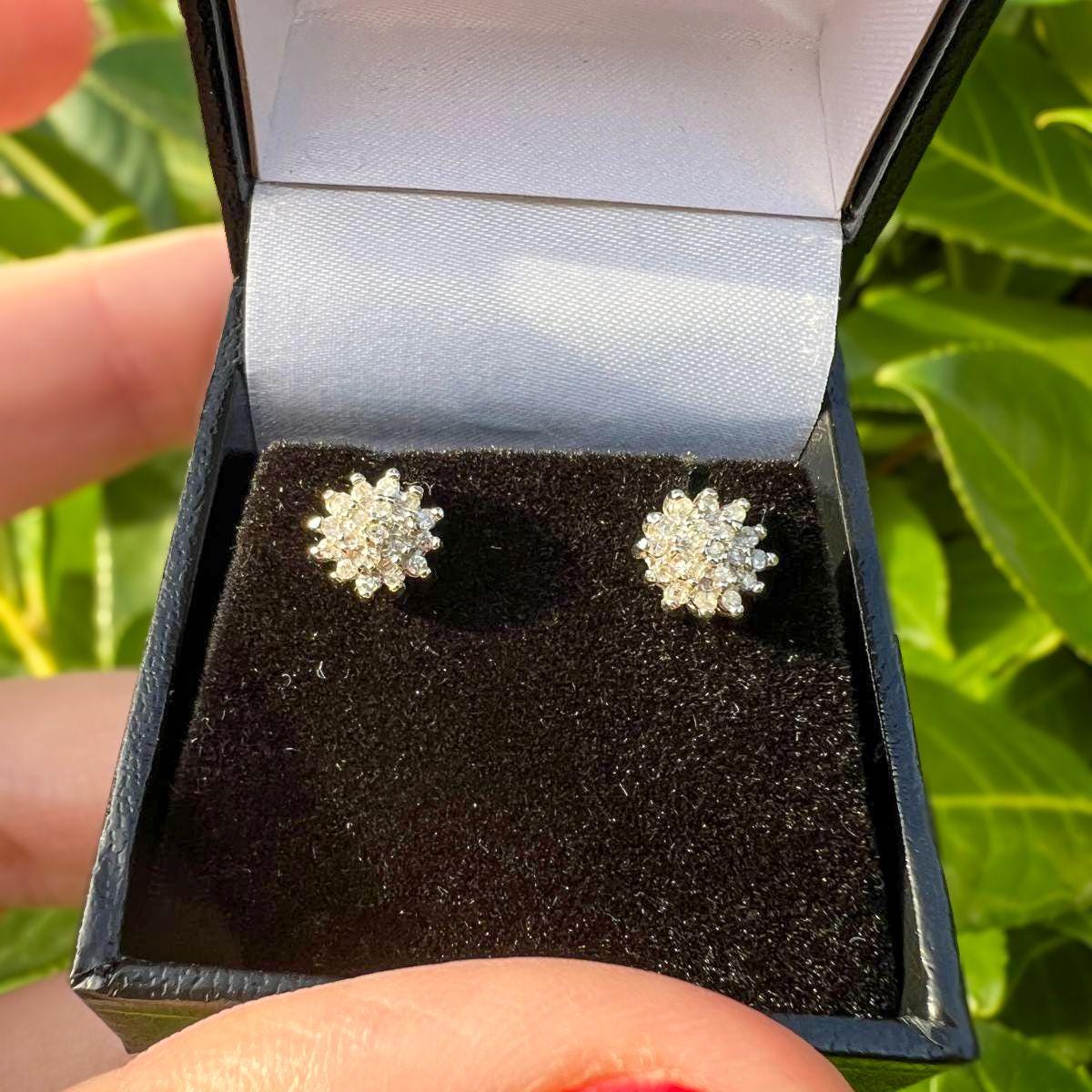 Vintage Diamond Cluster Earrings | 9ct Gold Sparkling Floral Studs | Elegant Gift for Her | Classic Vintage Jewelry |