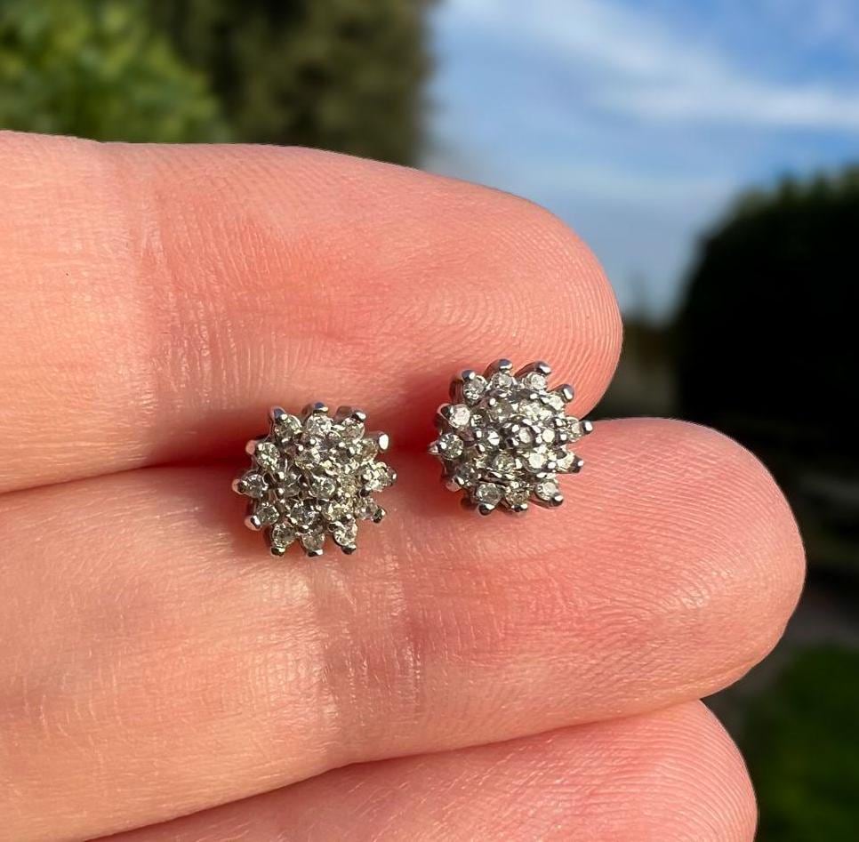 Vintage Diamond Cluster Earrings | 9ct Gold Sparkling Floral Studs | Elegant Gift for Her | Classic Vintage Jewelry |