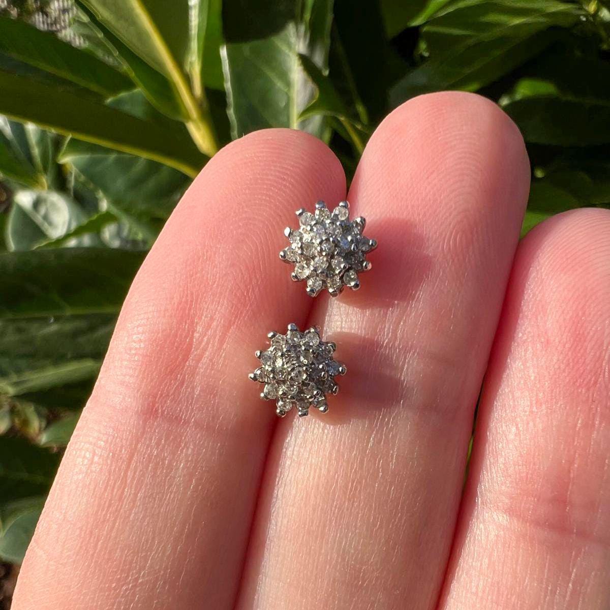 Vintage Diamond Cluster Earrings | 9ct Gold Sparkling Floral Studs | Elegant Gift for Her | Classic Vintage Jewelry |