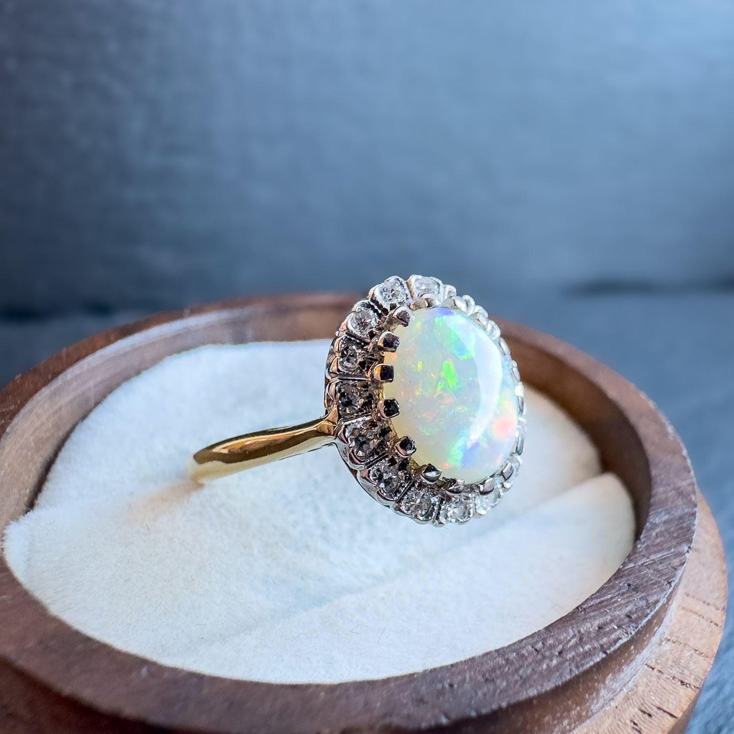 18ct Solid Gold Opal and Diamond Ring