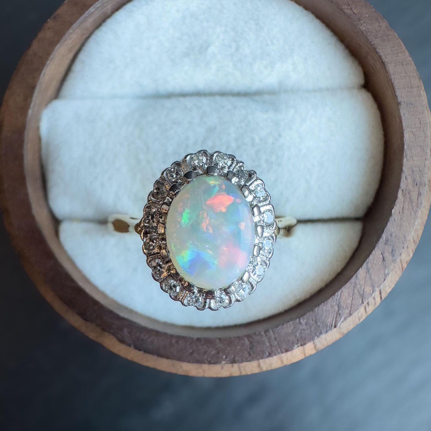 18ct Solid Gold Opal and Diamond Ring