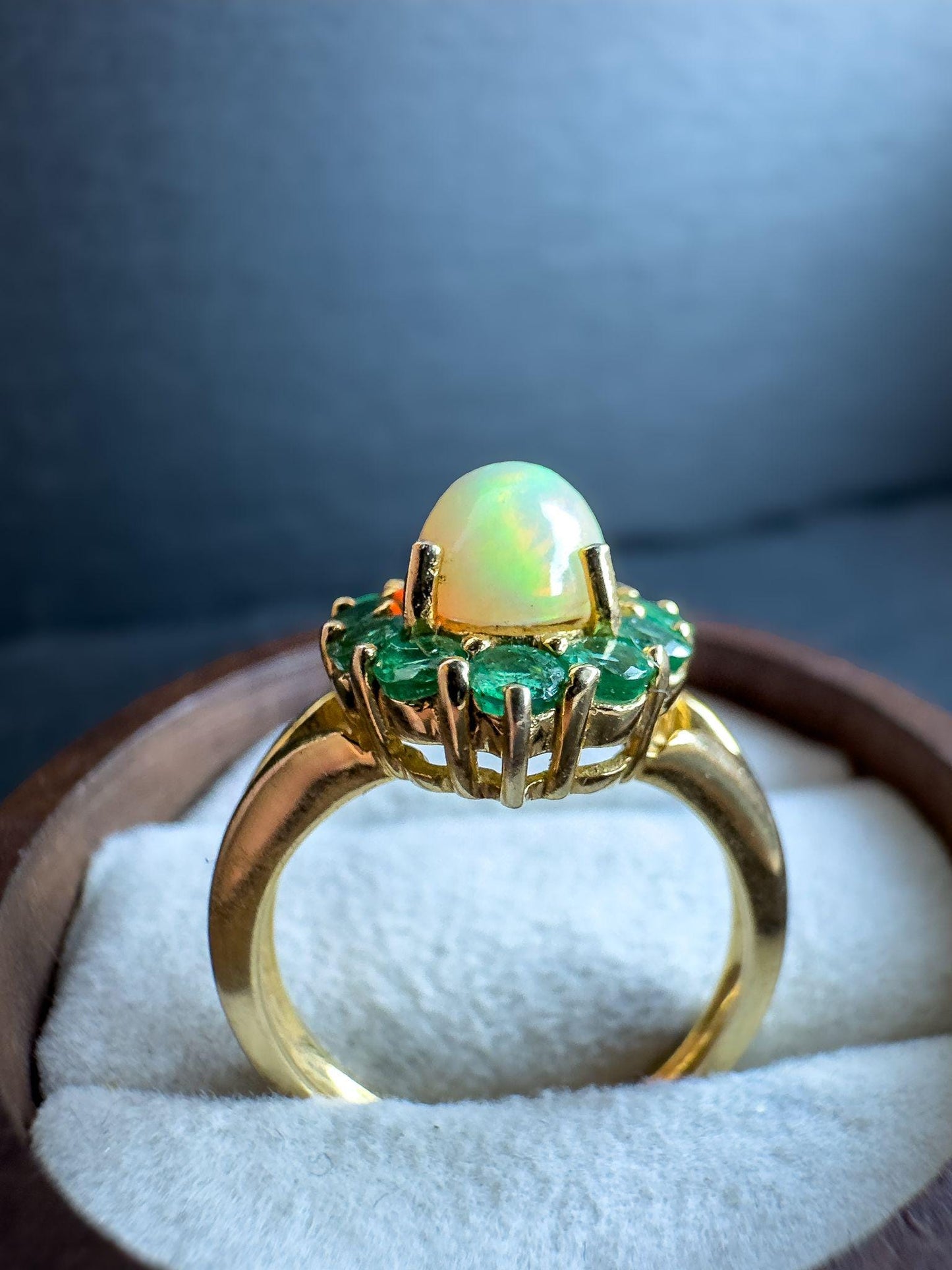 Vintage 9ct Solid Gold Opal and Emerald Cluster Ring | Unique Gemstone Statement Ring | English Hallmarks | UK K 1/2 -US 5.5 | Resizable