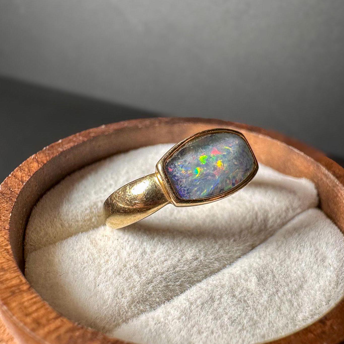 Vintage 9ct Gold Opal Triplet Ring | Unique Opal Triplet Statement Ring | October Birthstone Jewelry | English Hallmarked | UK I - US 4.25