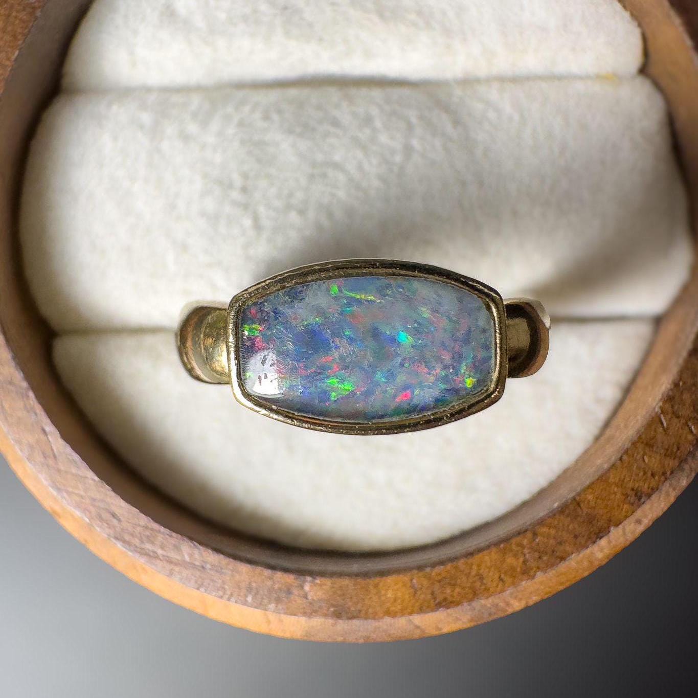 Vintage 9ct Gold Opal Triplet Ring | Unique Opal Triplet Statement Ring | October Birthstone Jewelry | English Hallmarked | UK I - US 4.25