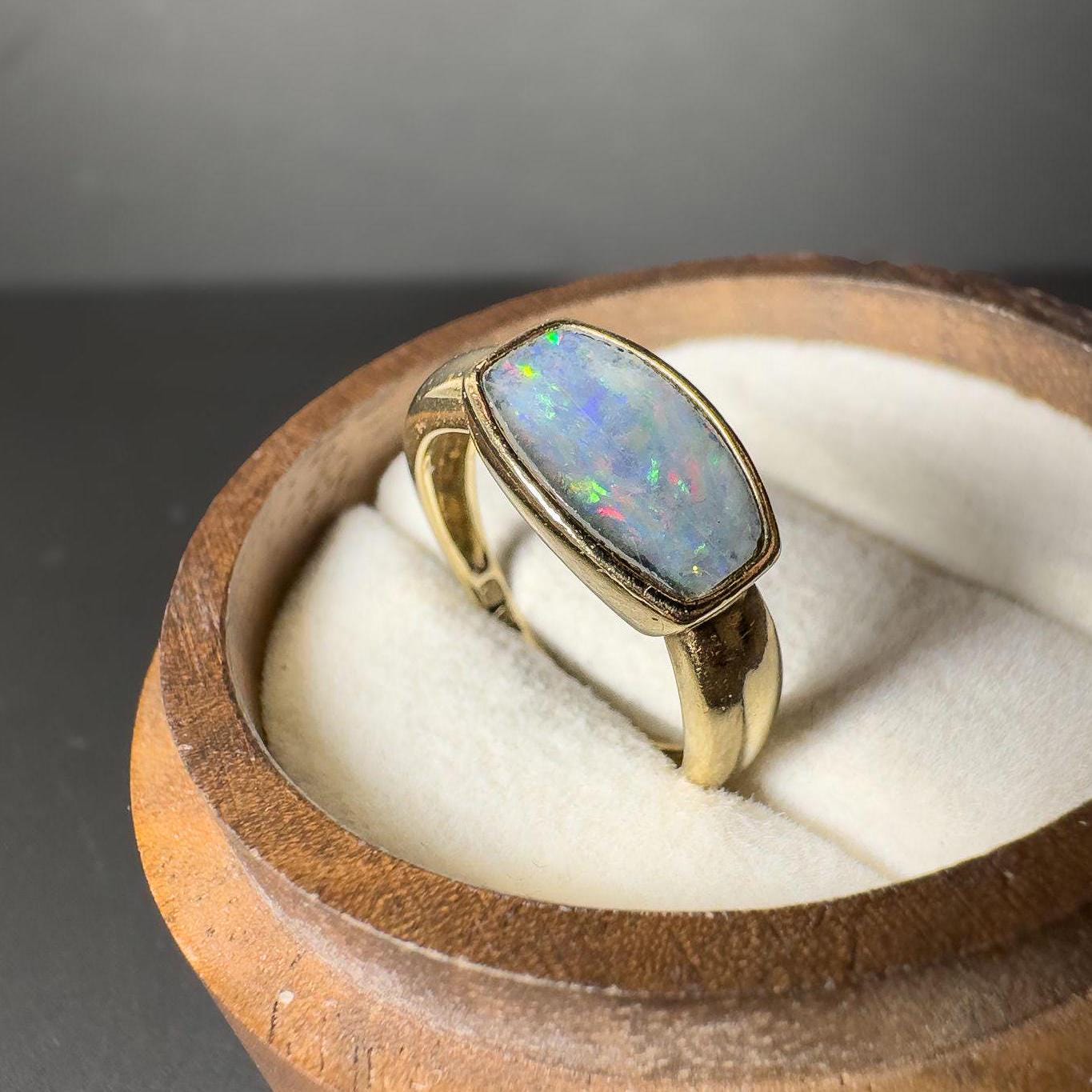 Vintage 9ct Gold Opal Triplet Ring | Unique Opal Triplet Statement Ring | October Birthstone Jewelry | English Hallmarked | UK I - US 4.25