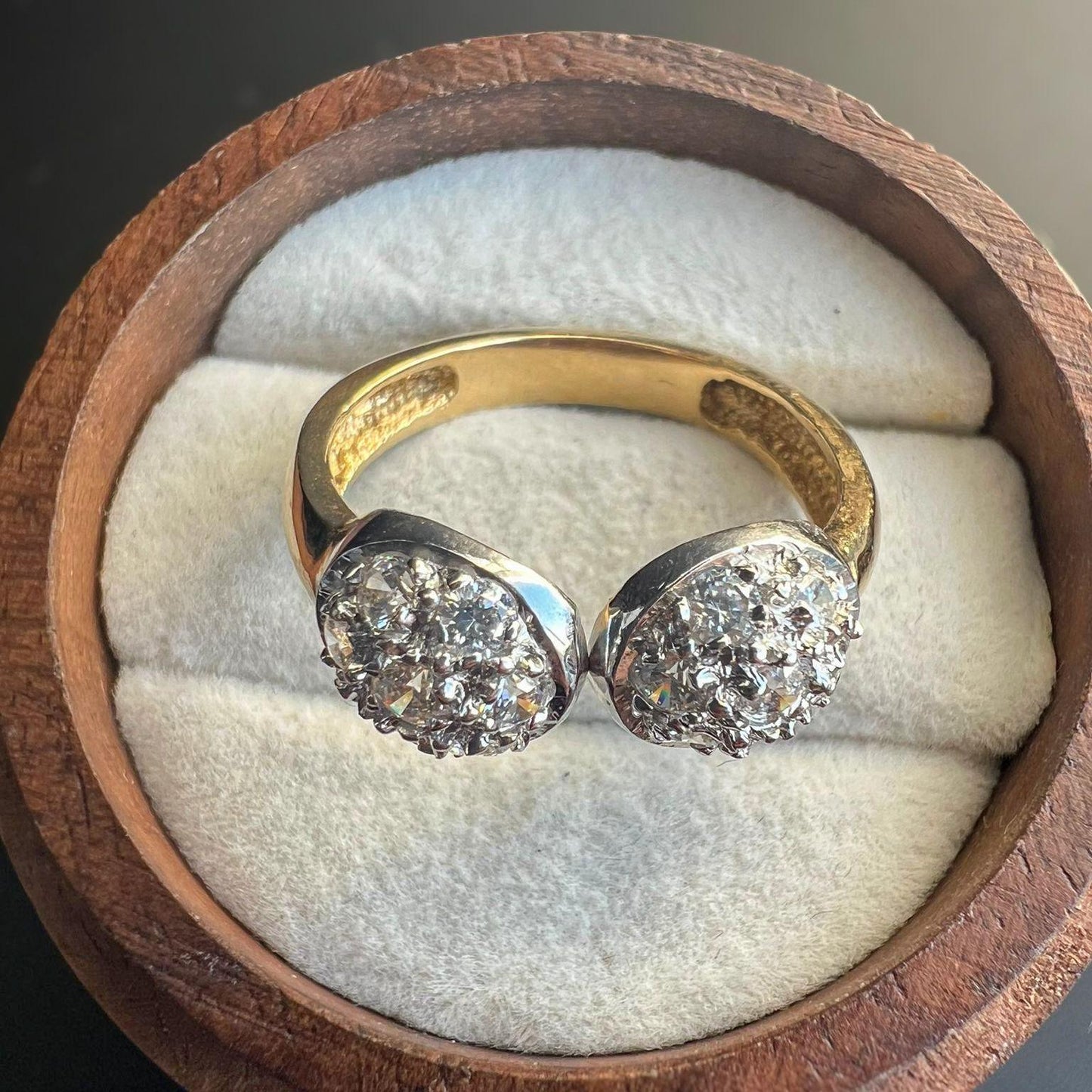 Vintage 9ct Gold Cubic Zirconia Double Cluster Ring - Sparkling Retro Style Statement Ring | UK O - US 7.25 | Resizable