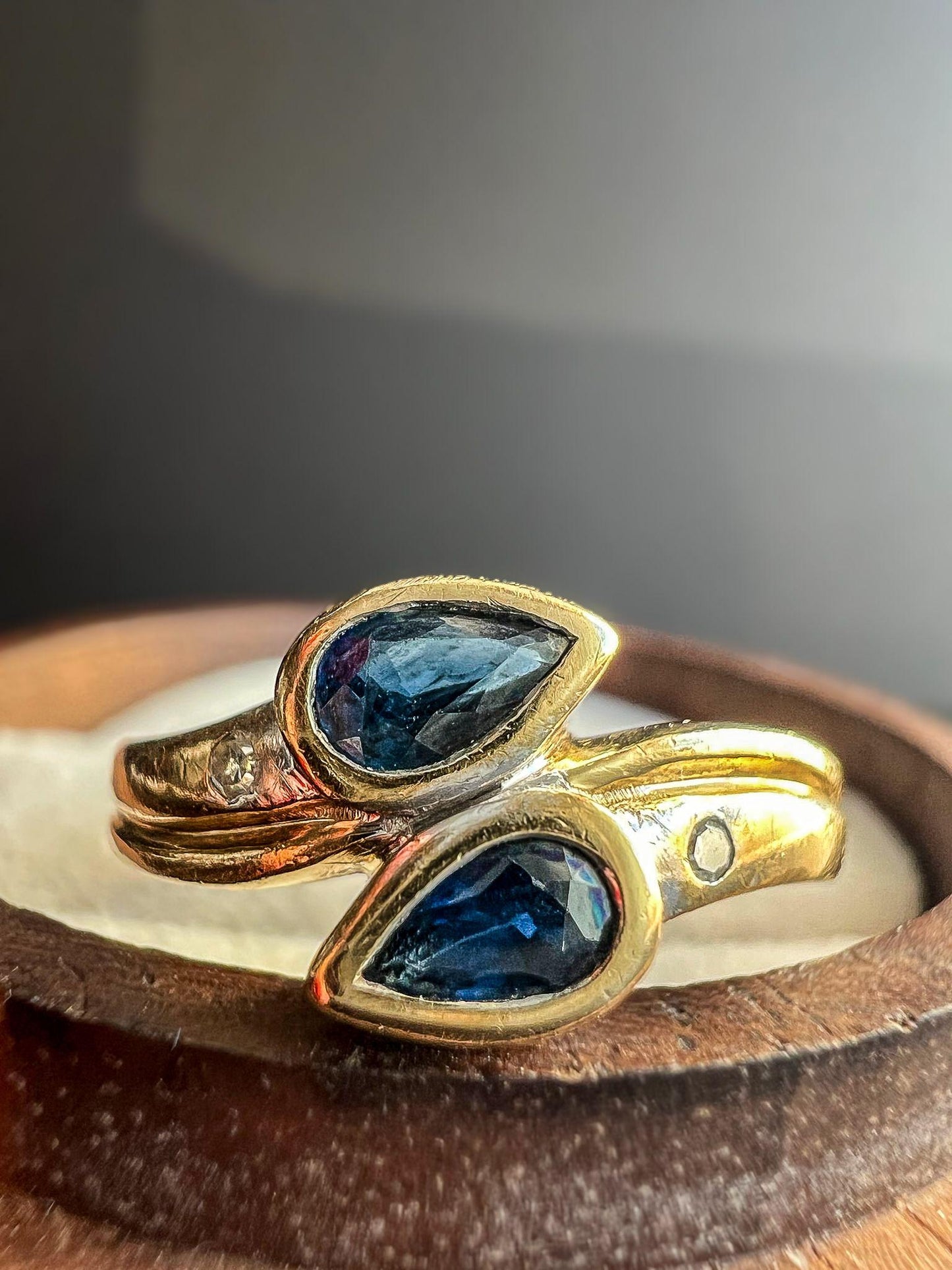 Vintage 9ct Bi-Coloured Gold Snake Style Ring with Sapphire & Diamond Accents | English Hallmarks | UK L 1/2 - US 6