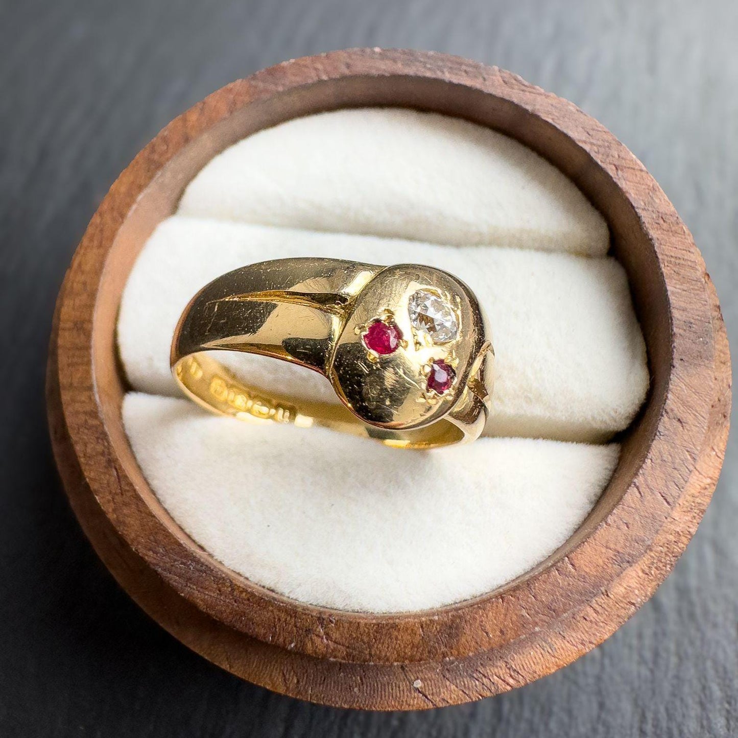 Rare Antique | 18ct Gold Edwardian Serpent Snake Ring, Diamond & Ruby Eyes | Circa 1910 English Hallmarks | UK O 1/2 -US 7.5 | Resizable