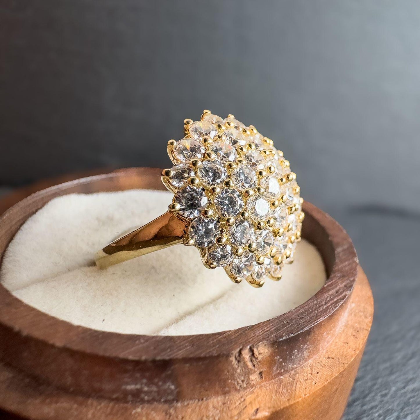 Vintage 14ct Gold Zirconia Cluster Ring Stunning Sparkling Design | English Hallmarks | UK N 1/2 - US 7 | Resizable