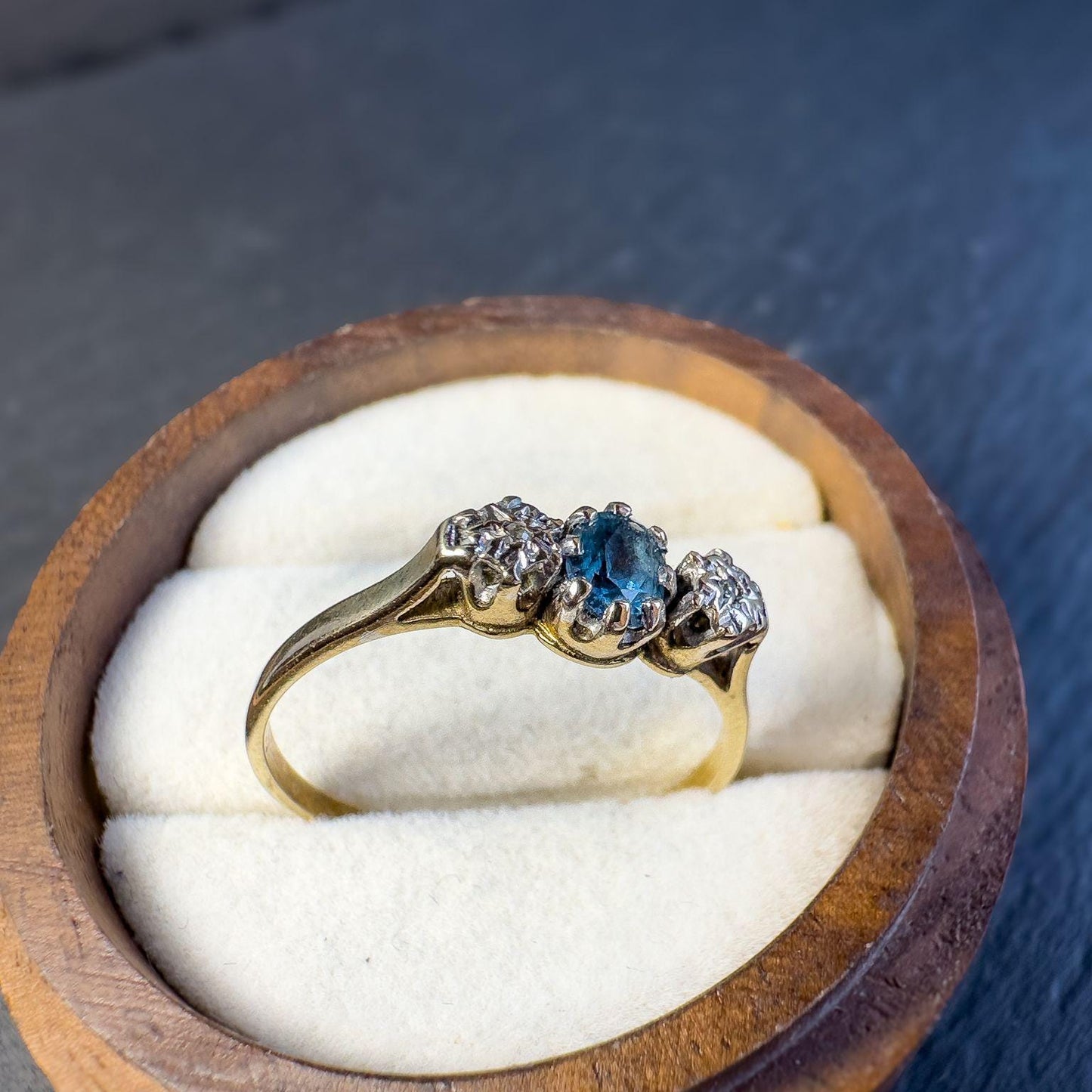 Vintage 9ct Gold Topaz & Diamond Ring Birmingham Hallmarked 1965 | English Hallmarks | UK R 1/2 - US 8.75 | Resizable |