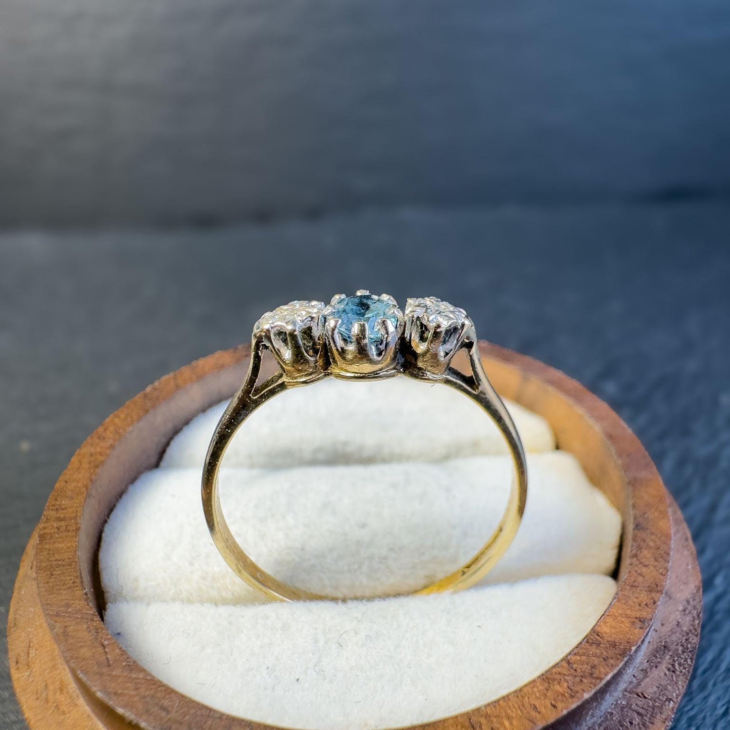 Vintage 9ct Gold Topaz & Diamond Ring Birmingham Hallmarked 1965 | English Hallmarks | UK R 1/2 - US 8.75 | Resizable |