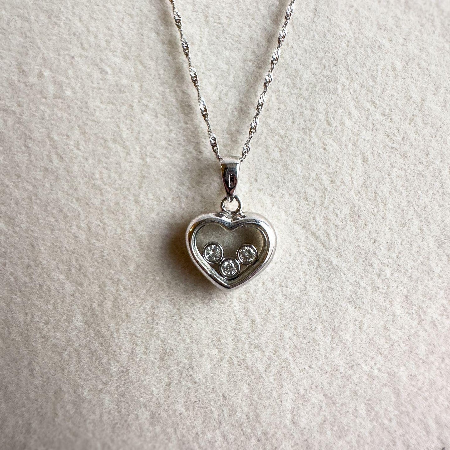 Stunning | Floating Diamond Heart Pendant in 18ct White Solid Gold with 18ct Fine Link Chain Necklace | Unique Heart Pendant Necklace Gift
