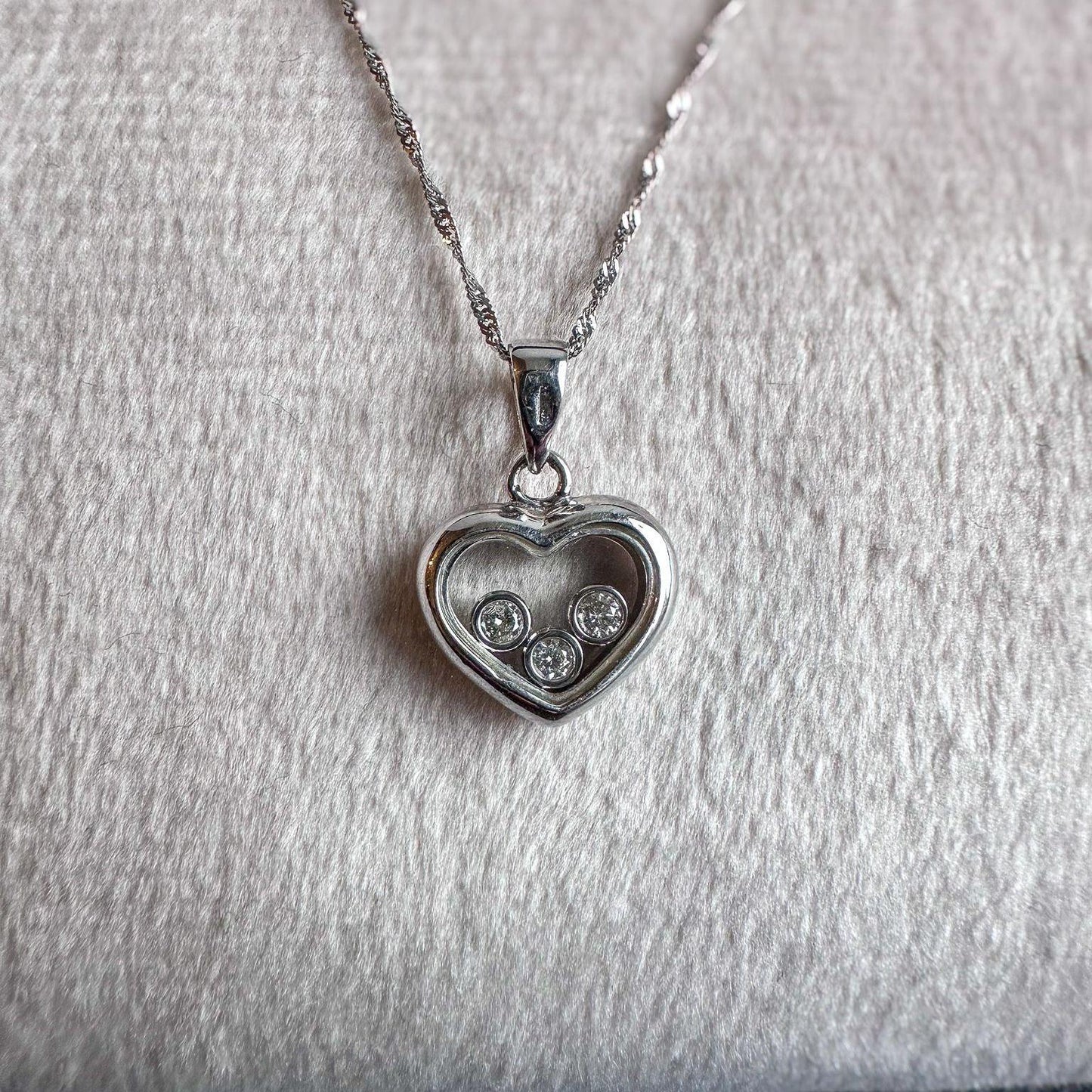 Stunning | Floating Diamond Heart Pendant in 18ct White Solid Gold with 18ct Fine Link Chain Necklace | Unique Heart Pendant Necklace Gift