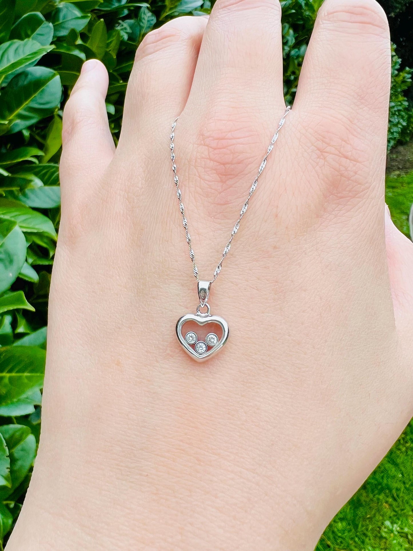 Stunning | Floating Diamond Heart Pendant in 18ct White Solid Gold with 18ct Fine Link Chain Necklace | Unique Heart Pendant Necklace Gift