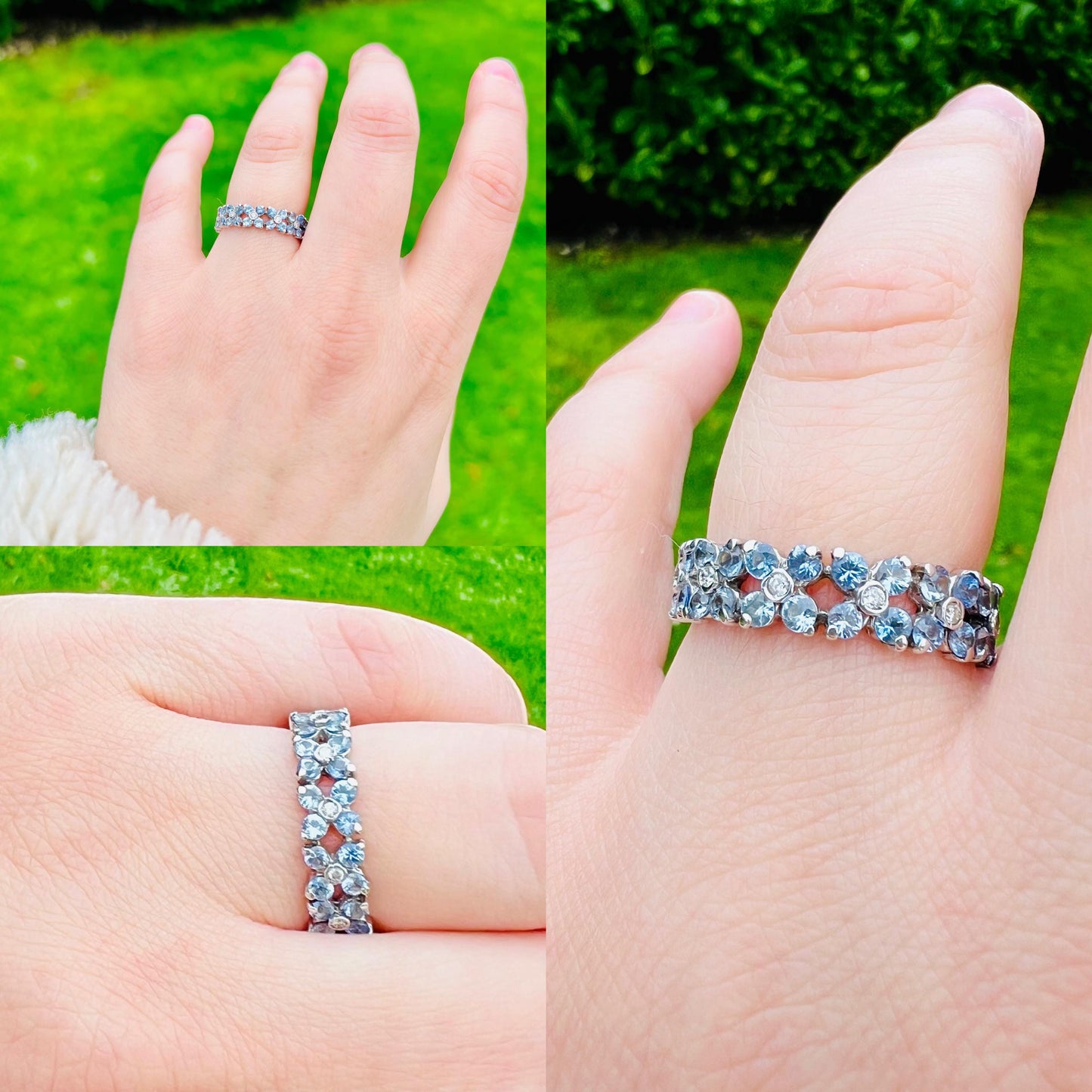 18ct Solid White Gold Vintage Iolite and Diamond Eternity Ring | Stunning Gemstone Band | UK R - US 8.5 | Iolite and Diamond Eternity Band |