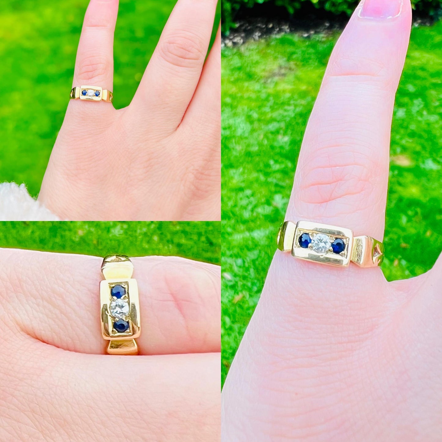 15ct Antique Solid Gold Sapphire and Diamond Gypsy Ring | Bold Mens or Unisex Jewelry | UK N 1/2 - US 7 | Victorian Ring | Resizable |