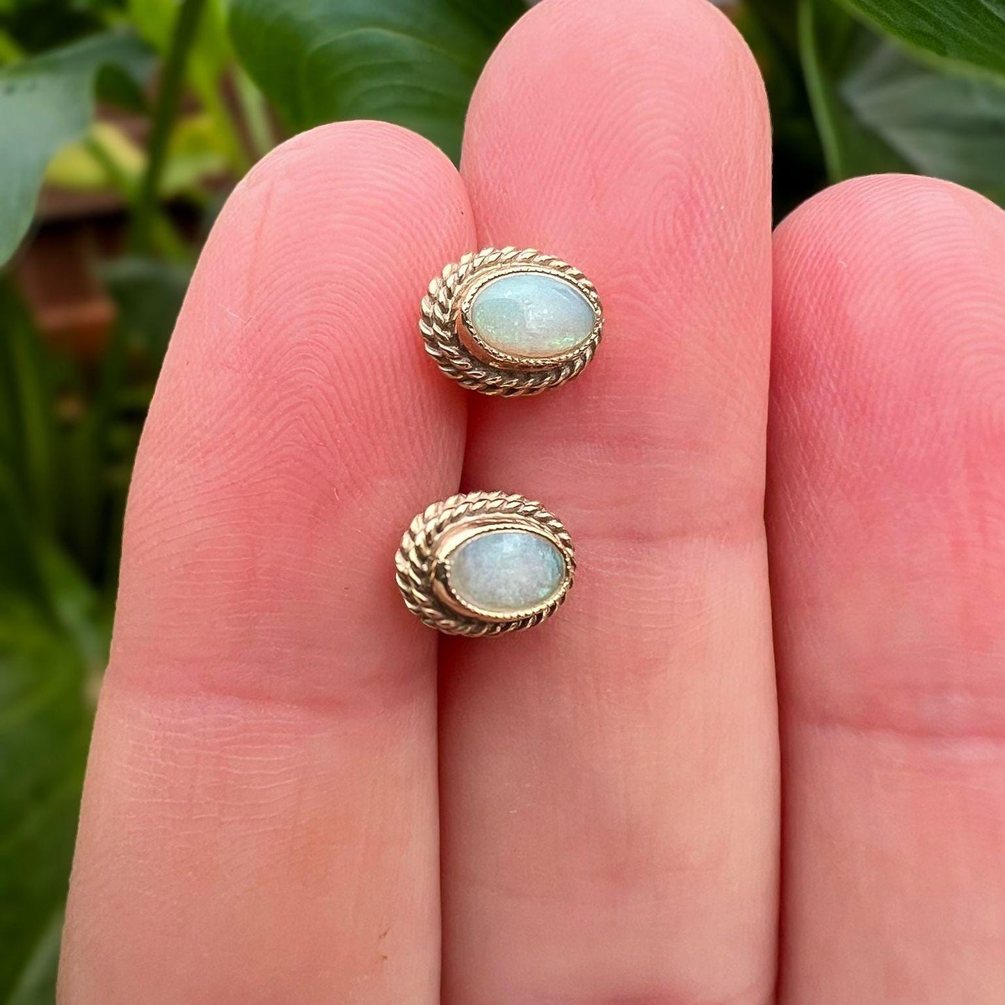 Vintage 9ct Gold Opal Earrings with Rope Design Timeless Elegance
