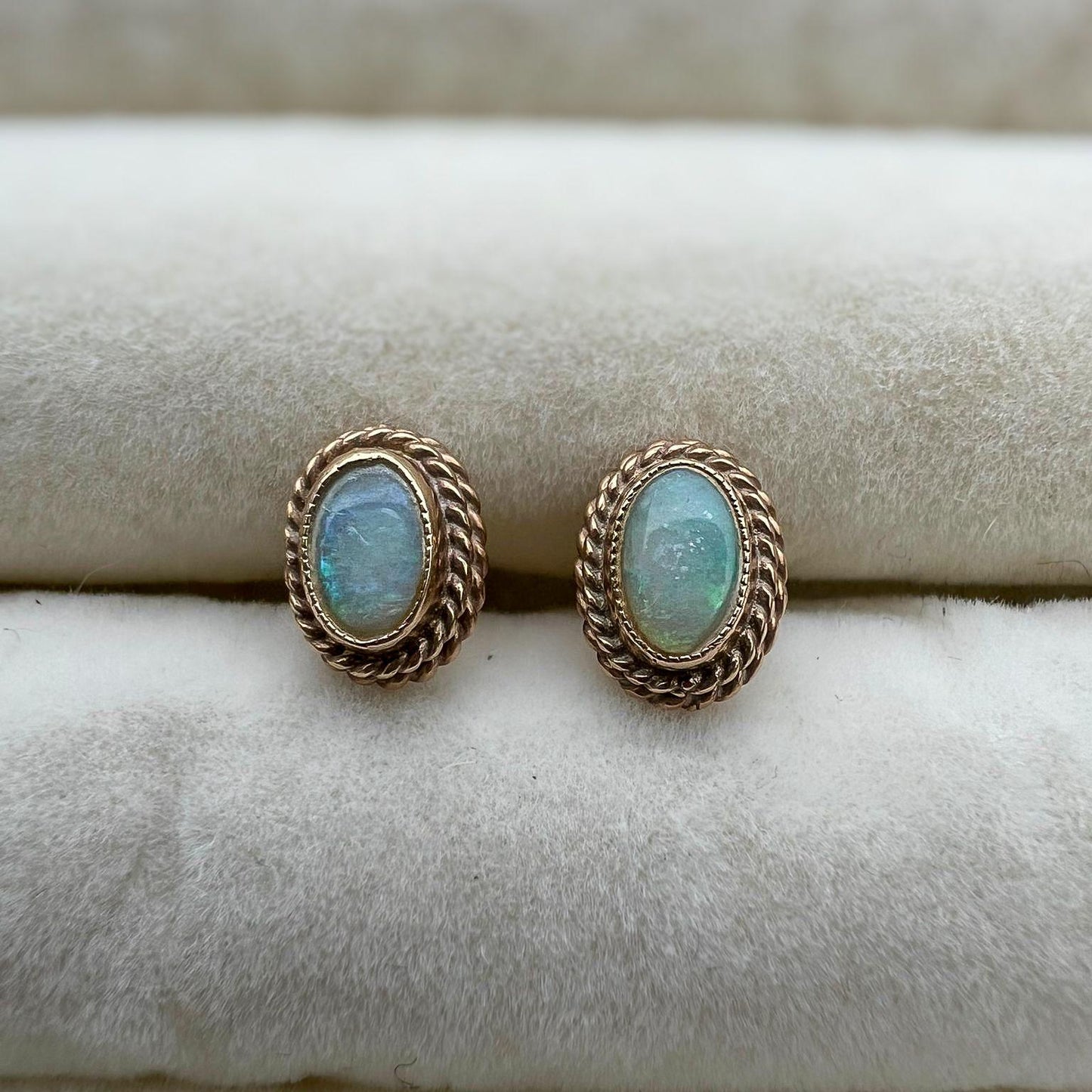 Vintage 9ct Gold Opal Earrings with Rope Design Timeless Elegance