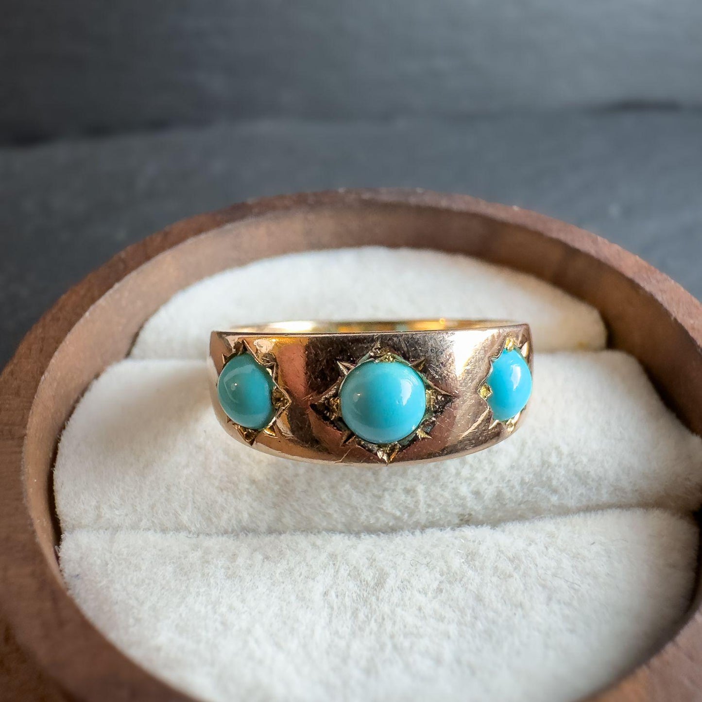 Vintage 14ct Gold Turquoise Gypsy Ring | Unique Victorian Era Gemstone Jewelry | UK L 1/2 - US 6 | Resizable |
