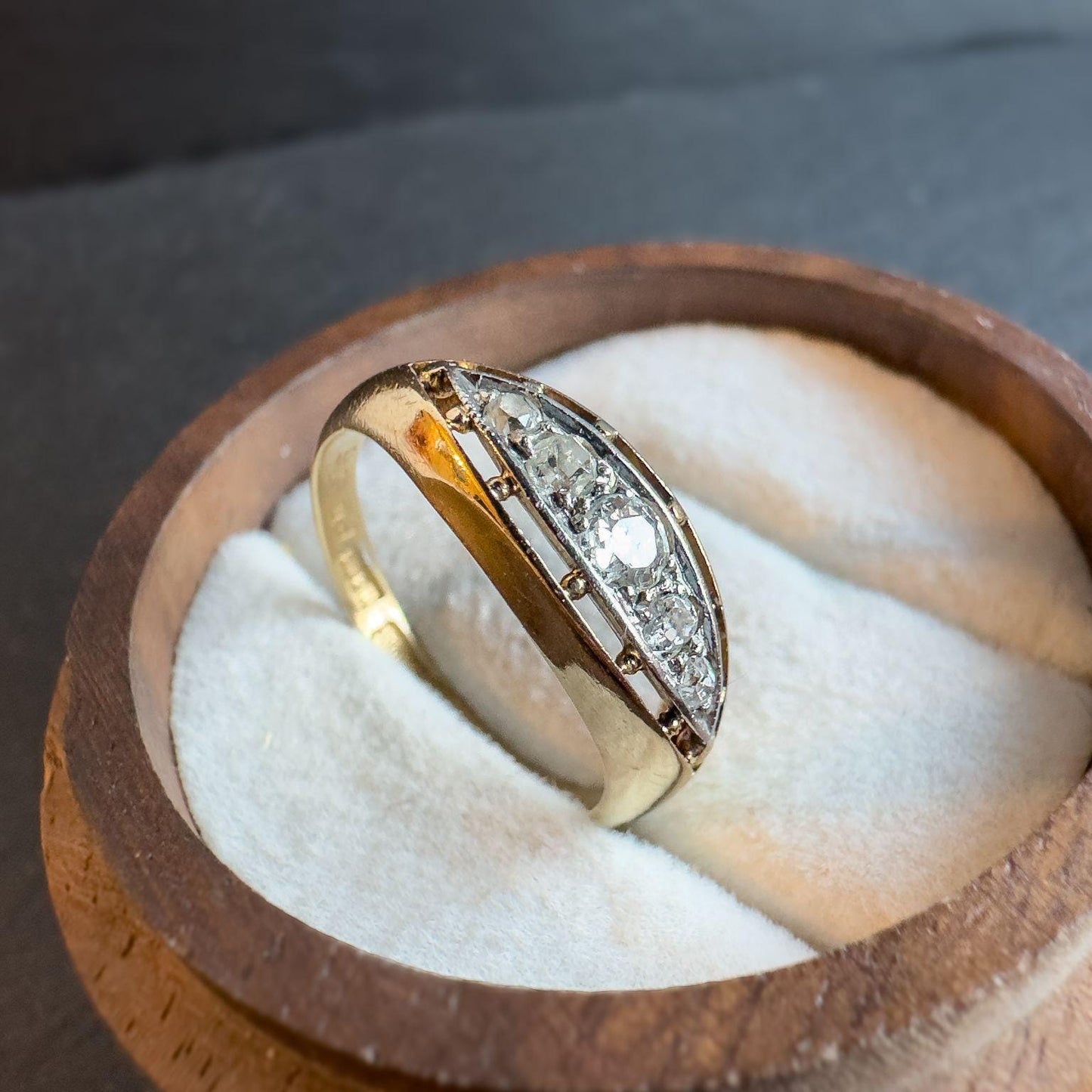 Antique 18ct Gold Diamond Five Stone & Platinum Ring | Edwardian Ring | Antique Art Deco Jewelry | UK K 1/2 - US 5.5 | Resizable |
