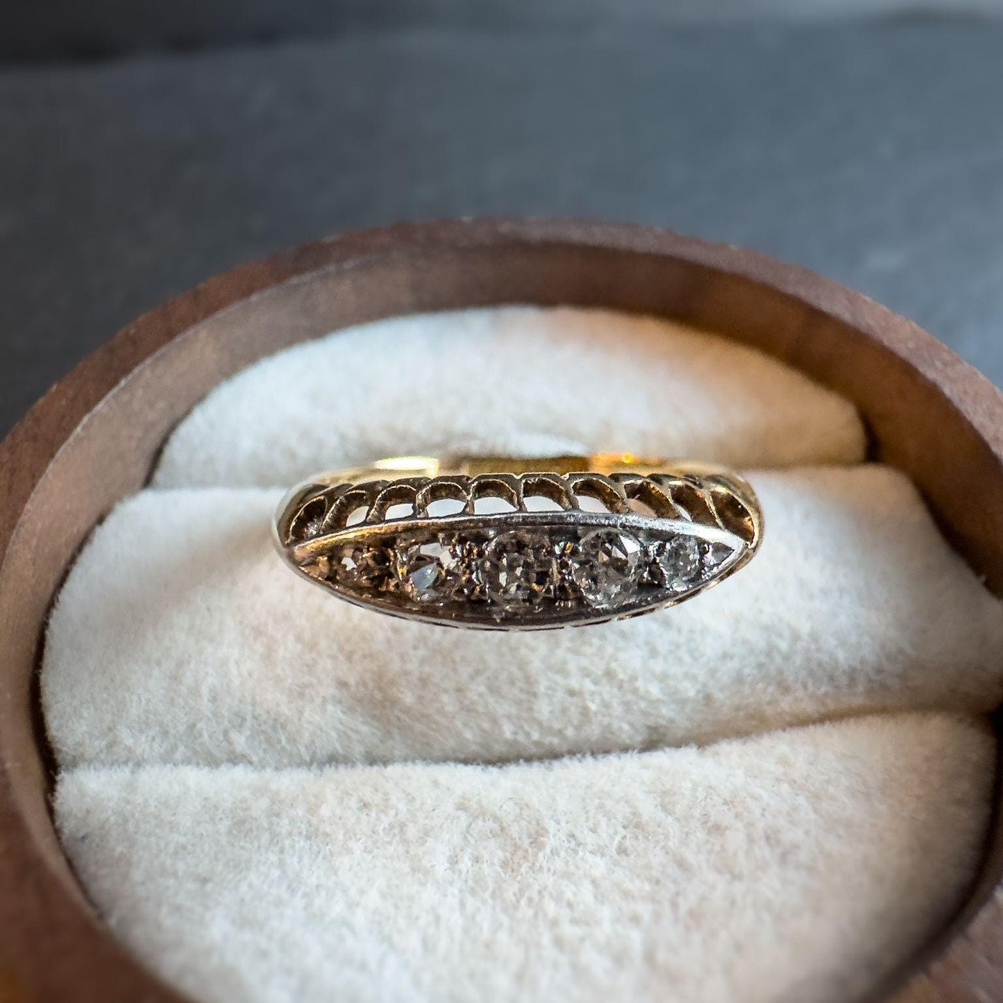 Antique 18ct Gold & Platinum Diamond Ring | Antique Marquise Design Jewelry | UK J 1/2 - US 5 | Resizable | Five Stones Diamond Ring |