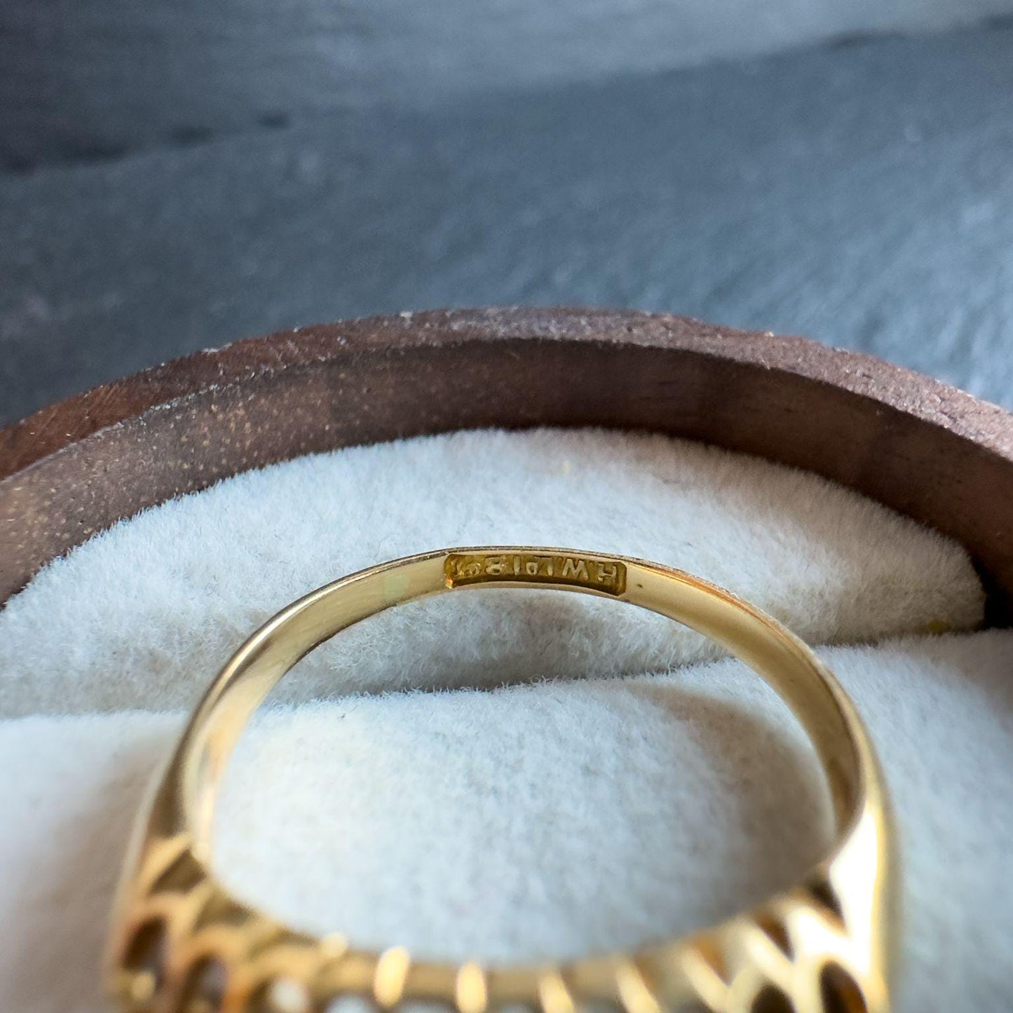 Antique 18ct Gold & Platinum Diamond Ring | Antique Marquise Design Jewelry | UK J 1/2 - US 5 | Resizable | Five Stones Diamond Ring |