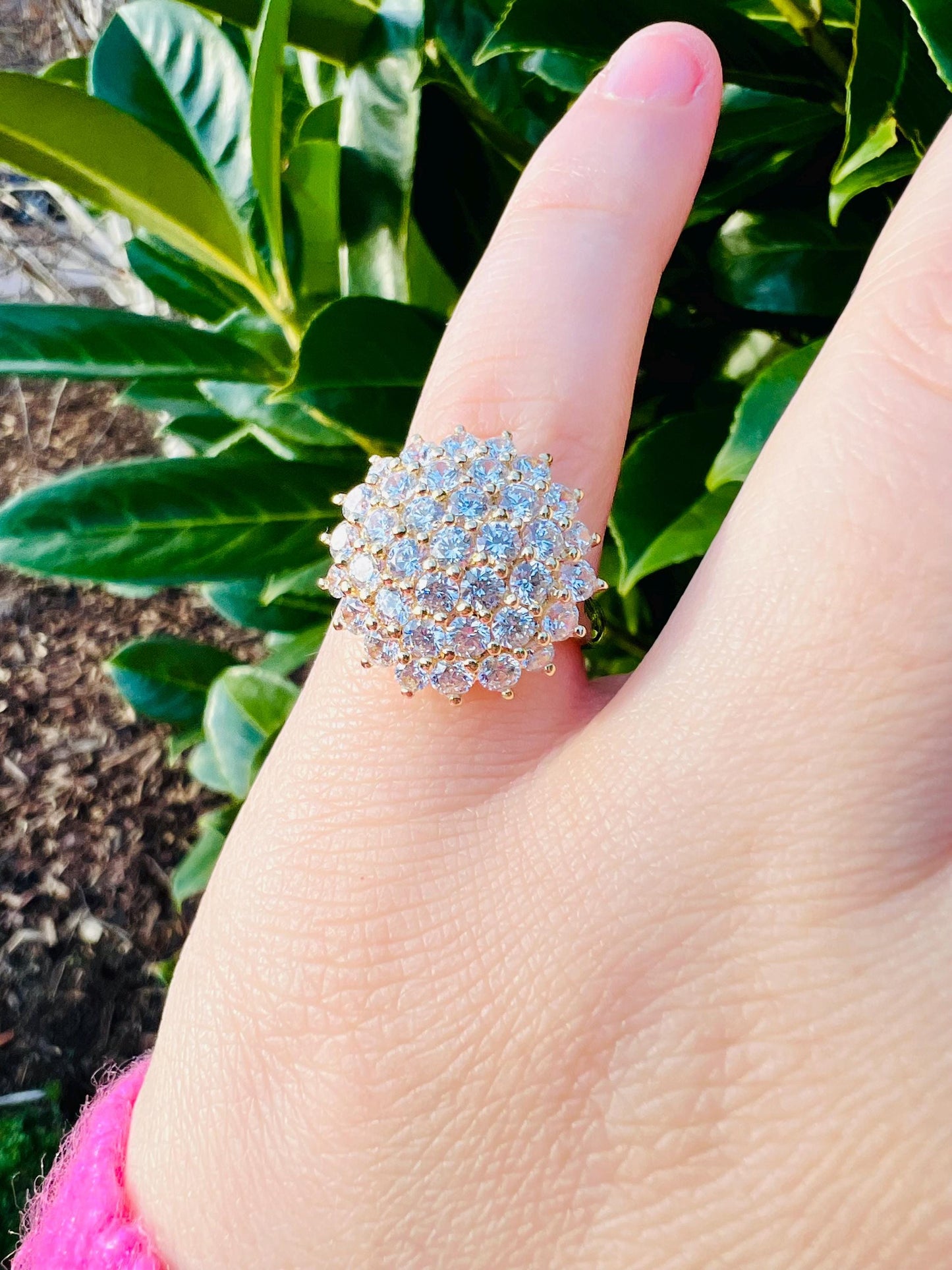 Vintage 14ct Gold Zirconia Cluster Ring Stunning Sparkling Design | English Hallmarks | UK N 1/2 - US 7 | Resizable