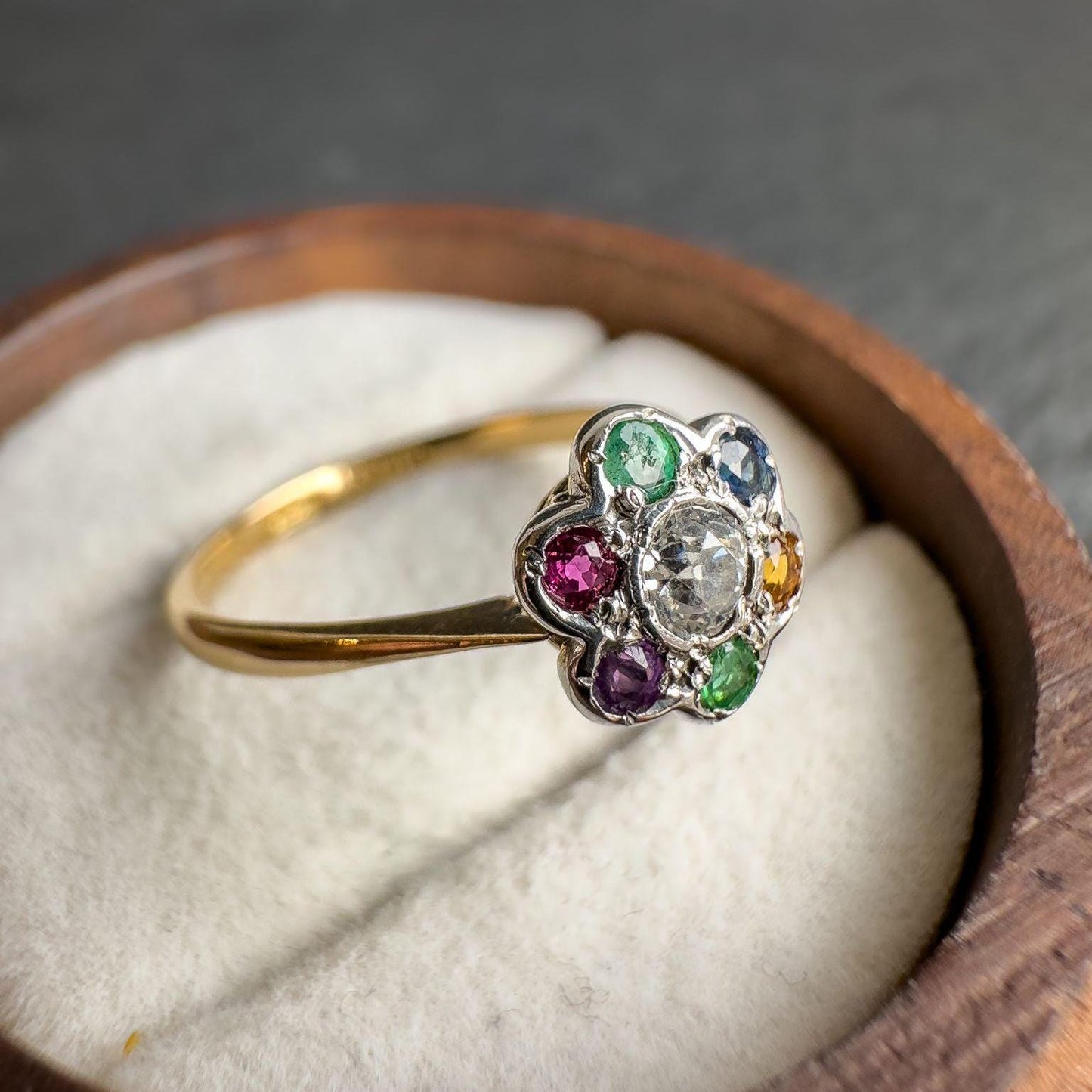 Antique Victorian 18ct Gold DEAREST Ring with Gemstones | Emerald, Amethyst, Ruby, Sapphire, Topaz, Diamond | Sentimental Vintage Jewelry