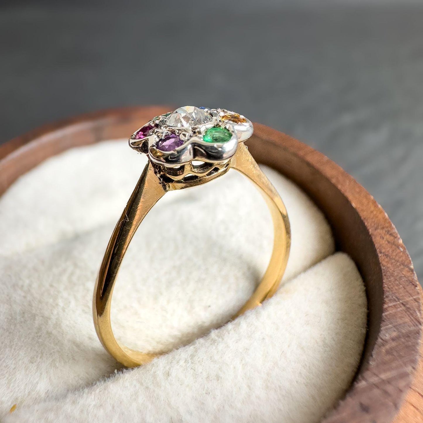 Antique Victorian 18ct Gold DEAREST Ring with Gemstones | Emerald, Amethyst, Ruby, Sapphire, Topaz, Diamond | Sentimental Vintage Jewelry
