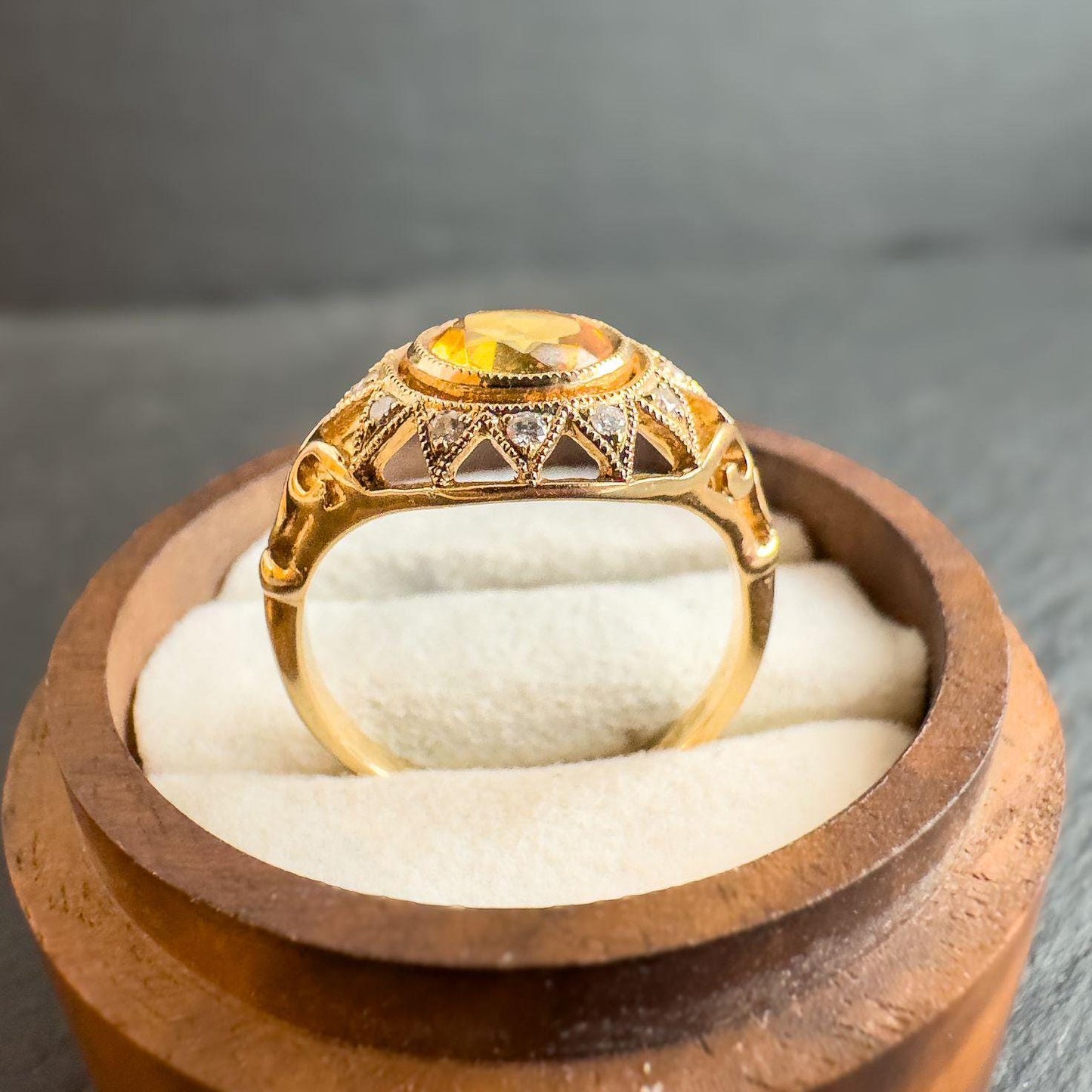 Exquisite 9ct Gold Citrine and Diamond Cocktail Ring Sun Burst Design Vintage Statement Ring | Hallmarked | UK P 1/2 -US 8 | Resizable