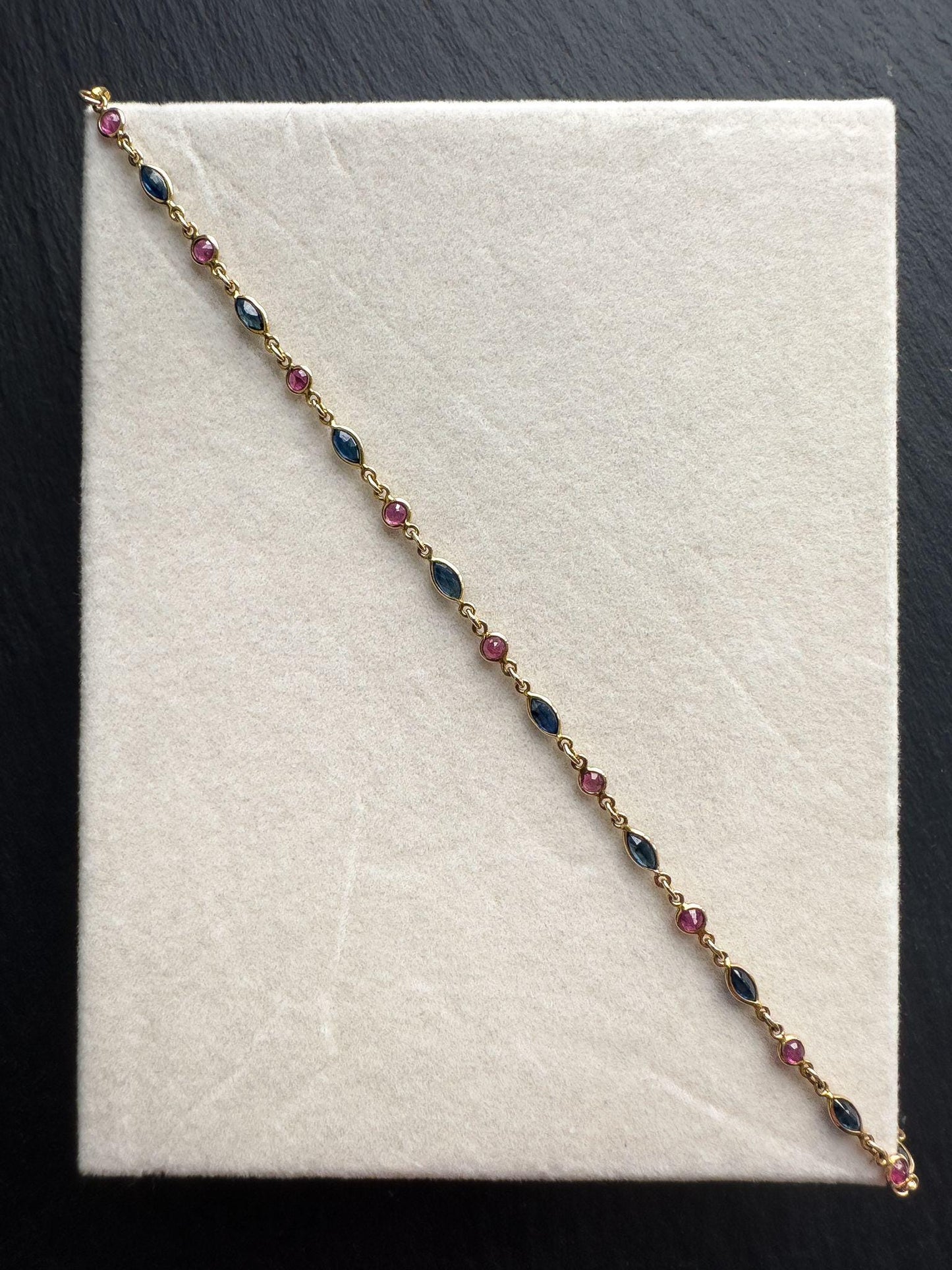 Vintage 9ct Solid Gold Sapphire & Ruby Bracelet |Elegant Gold Link Bracelet |Retro Fine Jewelry |9K Gold Chain Bracelet | English Hallmarked