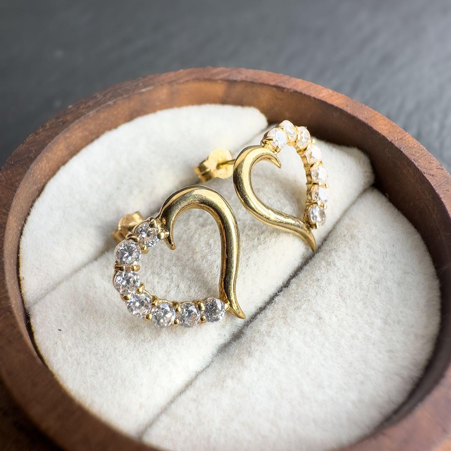 Vintage 9ct Solid Gold Heart Earrings | Open Heart Studs | Retro 9K Gold Earrings | Gold Heart Jewelry | Gift for Her |