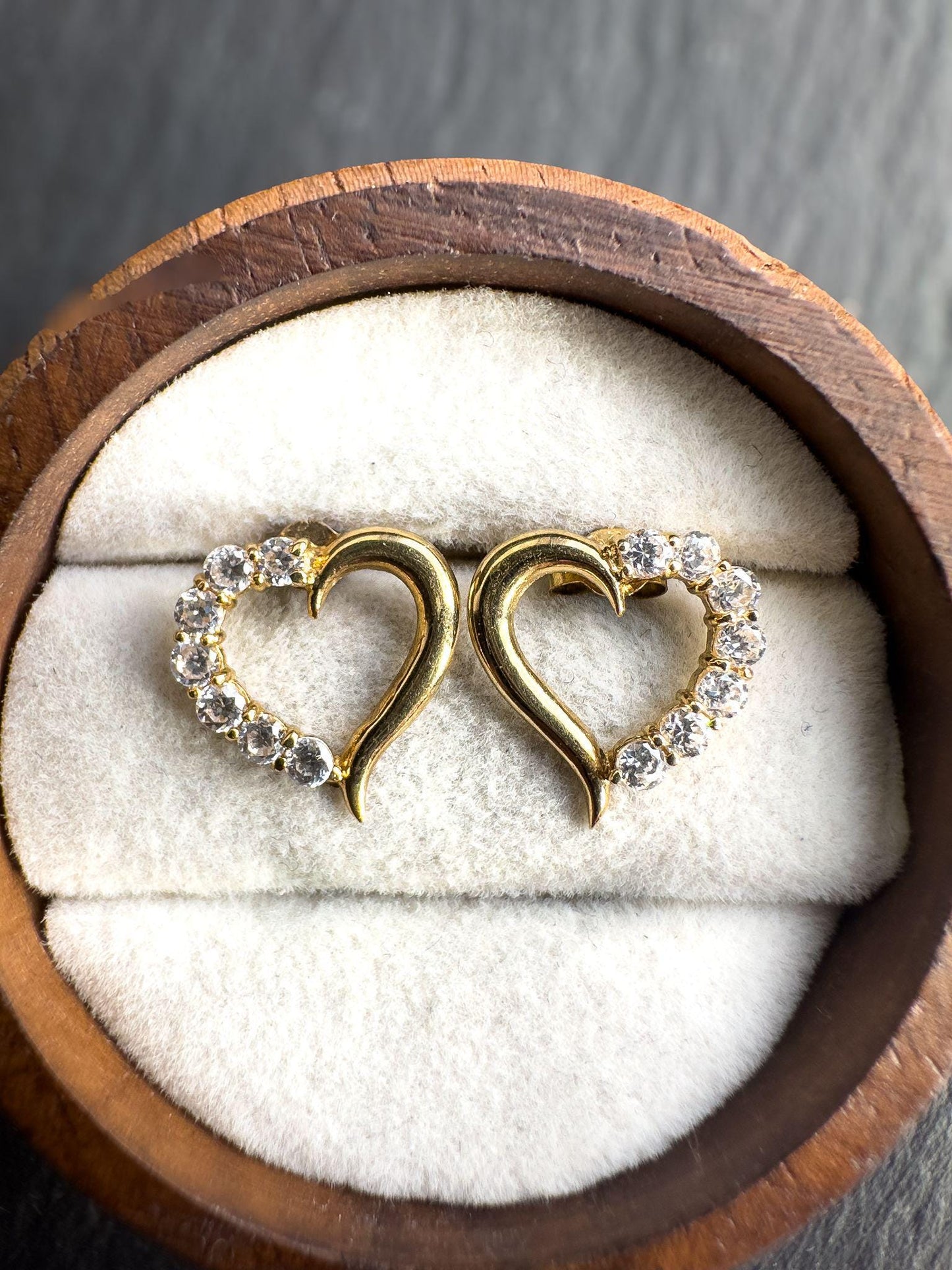 Vintage 9ct Solid Gold Heart Earrings | Open Heart Studs | Retro 9K Gold Earrings | Gold Heart Jewelry | Gift for Her |