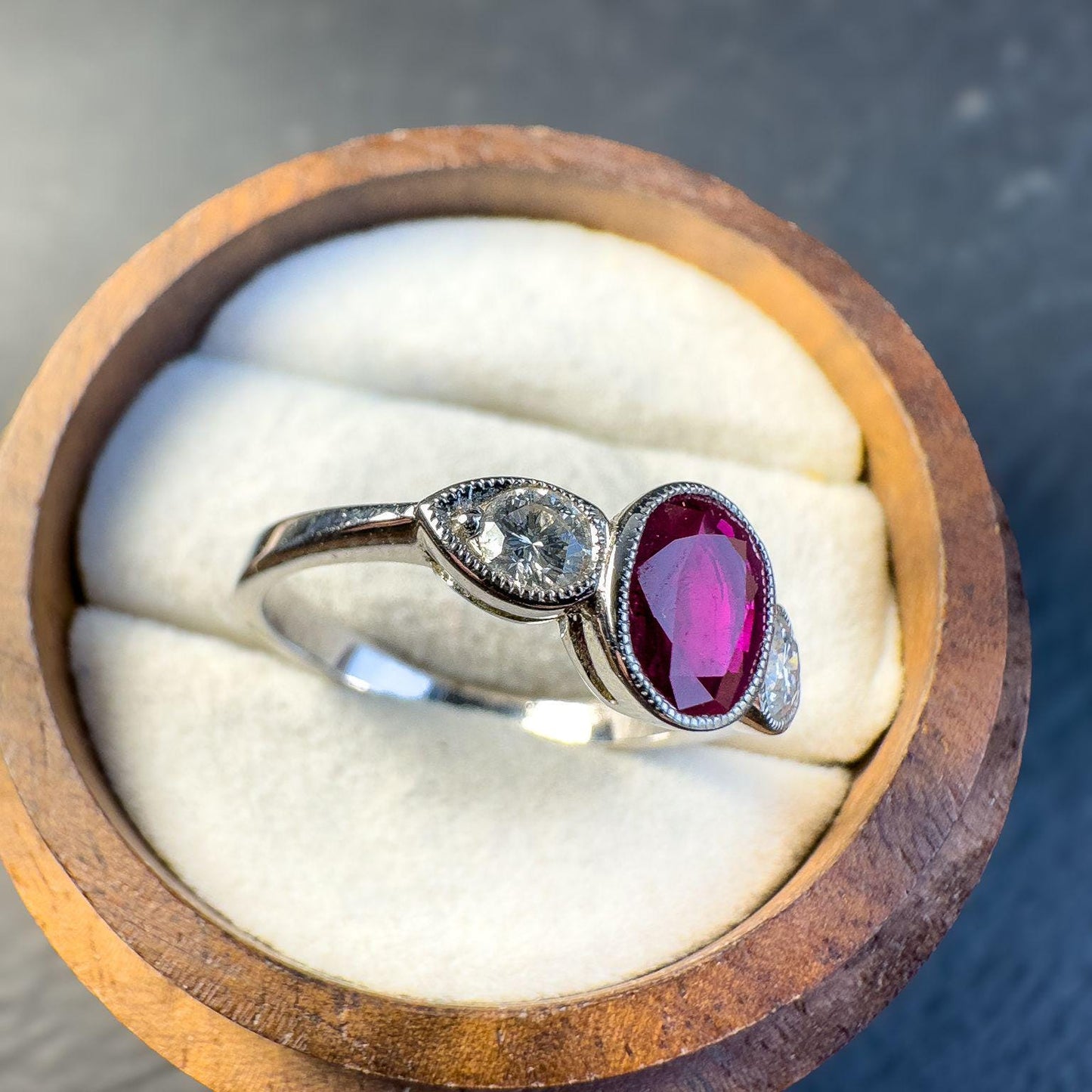 Stunning 18ct Solid White Gold Ruby and Diamond Ring | Art Deco-Inspired Jewelry | Unique Engagement Ring | UK N - US 7 |