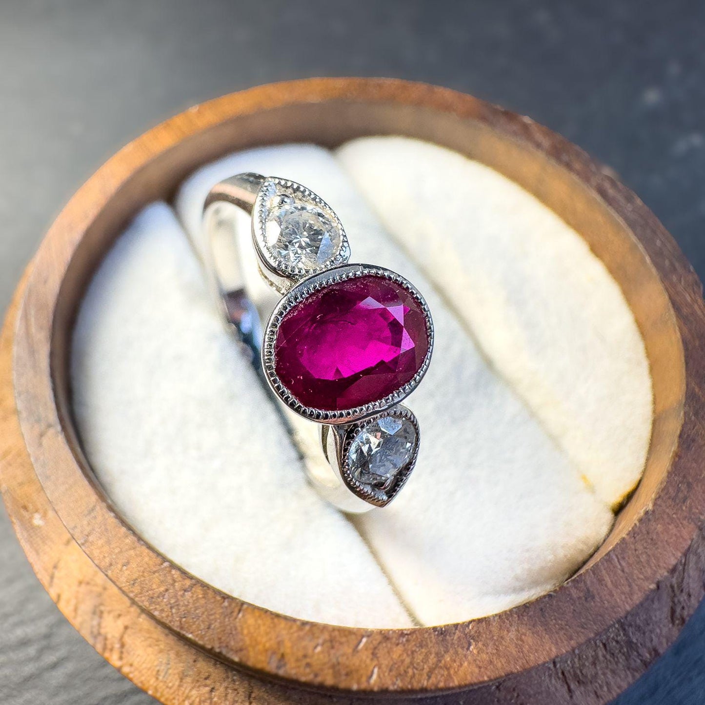 Stunning 18ct Solid White Gold Ruby and Diamond Ring | Art Deco-Inspired Jewelry | Unique Engagement Ring | UK N - US 7 |