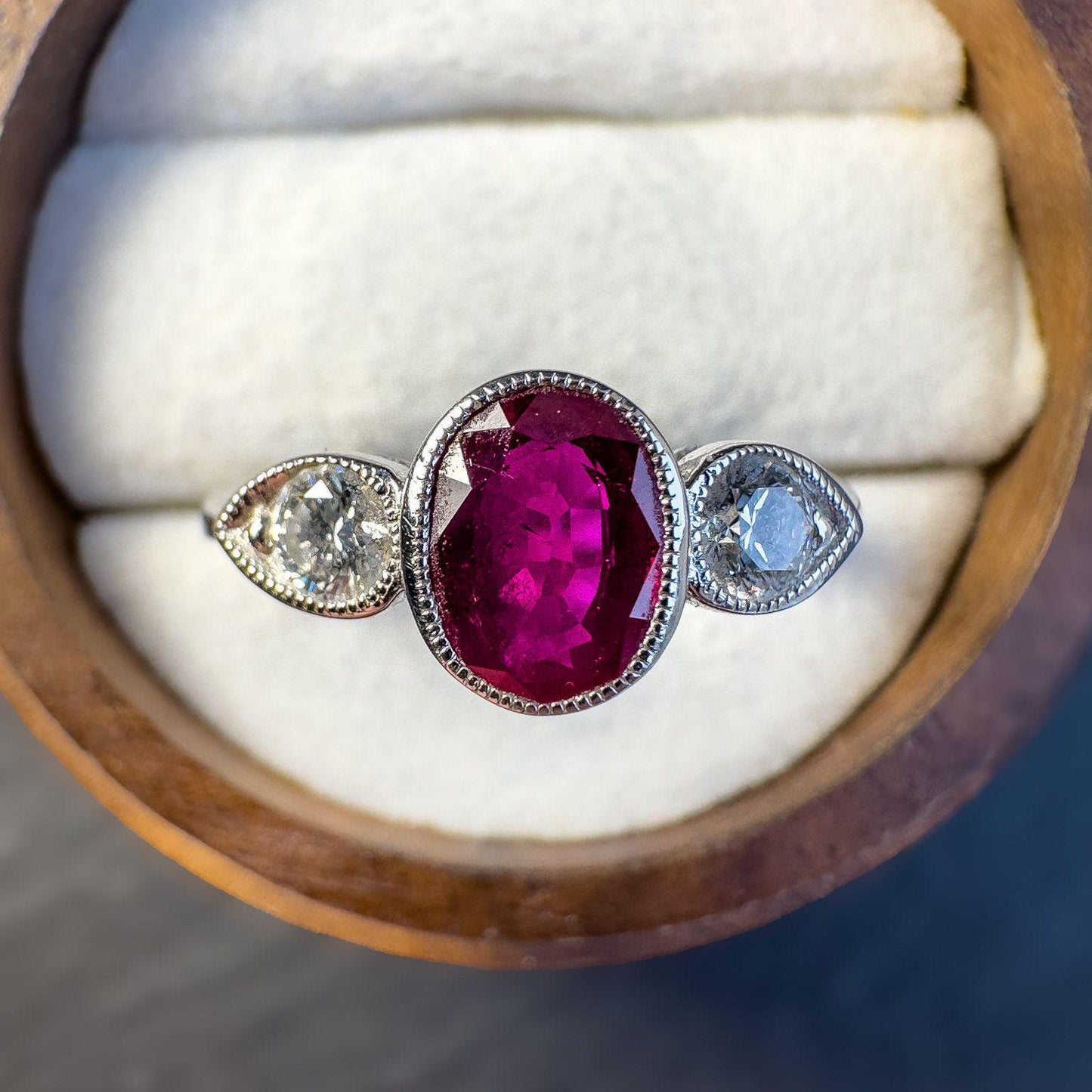 Stunning 18ct Solid White Gold Ruby and Diamond Ring | Art Deco-Inspired Jewelry | Unique Engagement Ring | UK N - US 7 |
