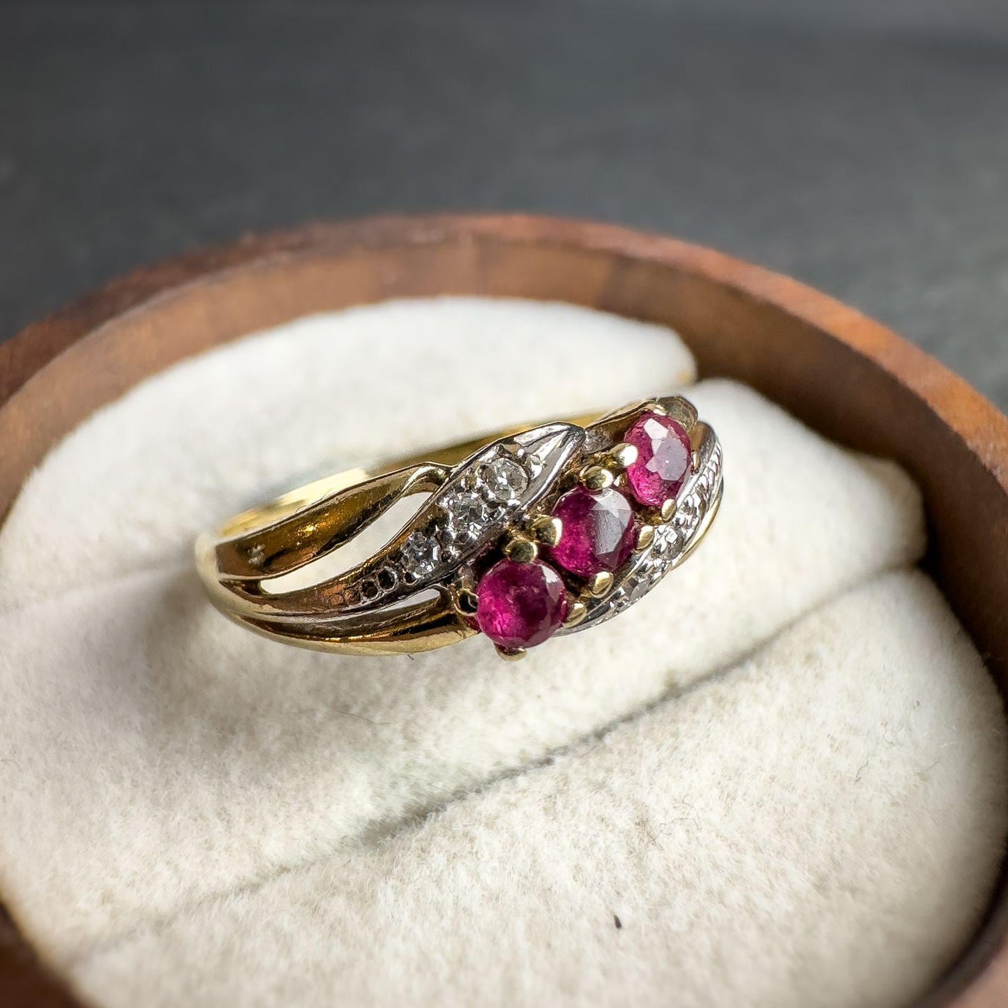 Vintage 9ct Solid Gold Ruby & Diamond Ring | 9k Gold Vintage Gemstone Ring | Elegant Ruby -Diamond Gold Ring | English Hallmarked | UK I 1/2
