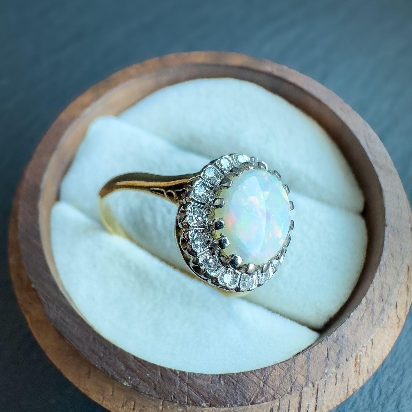 18ct Solid Gold Opal and Diamond Ring