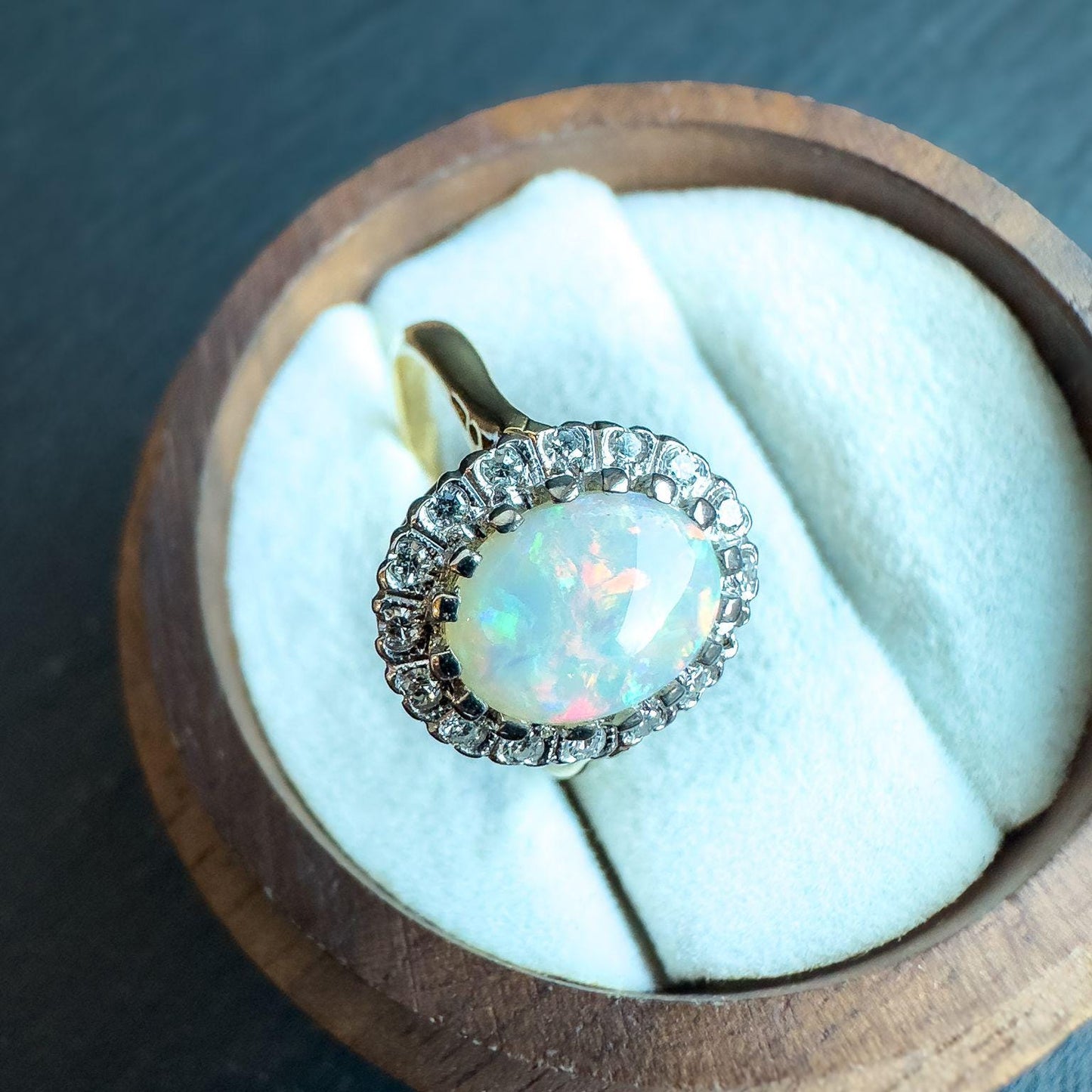 18ct Solid Gold Opal and Diamond Ring