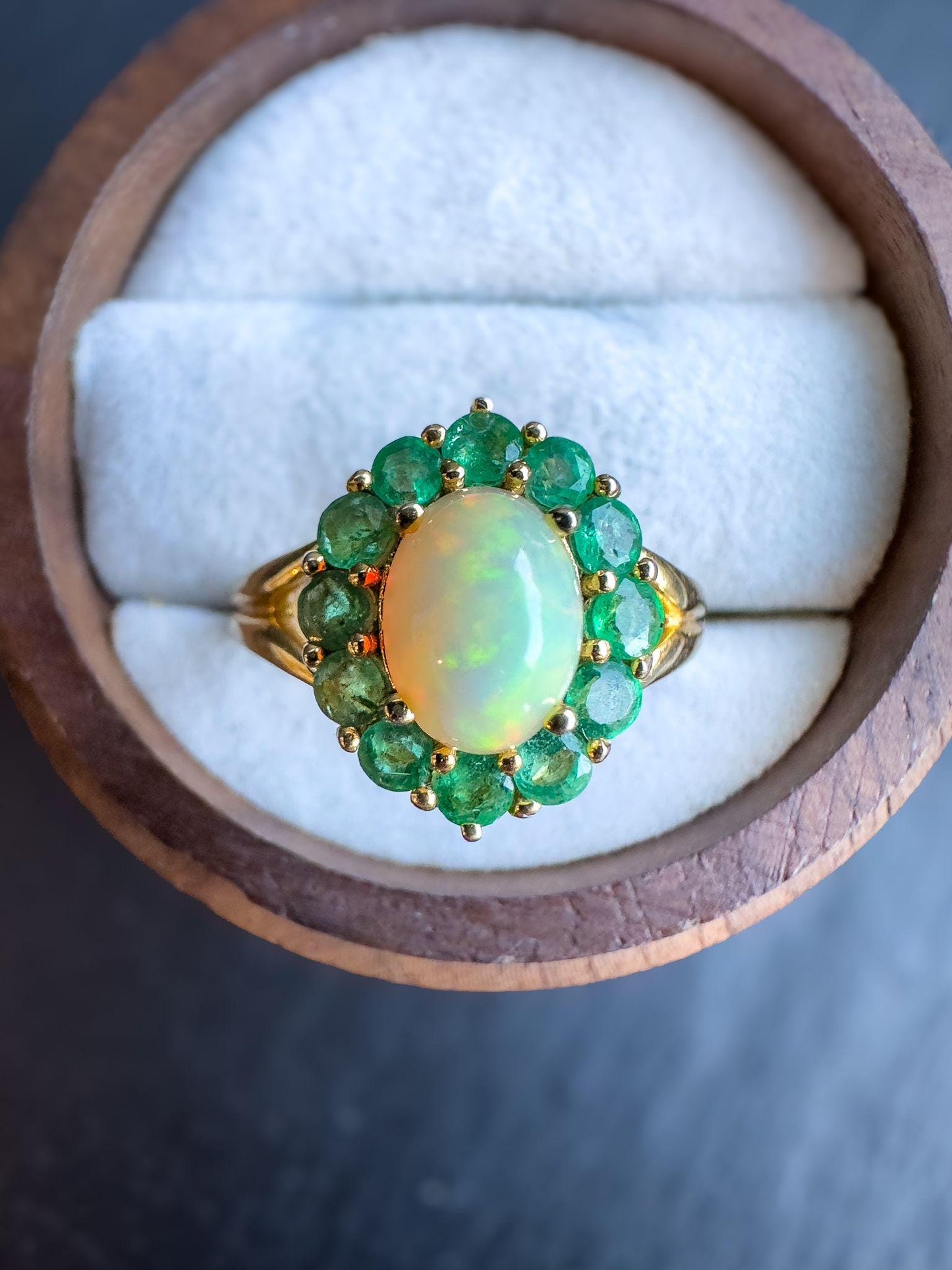 Vintage 9ct Solid Gold Opal and Emerald Cluster Ring | Unique Gemstone Statement Ring | English Hallmarks | UK K 1/2 -US 5.5 | Resizable