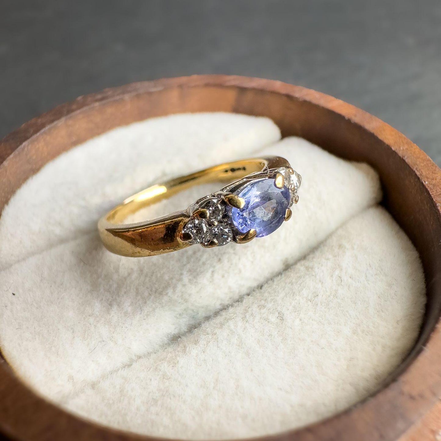 9ct Solid Gold Tanzanite & Diamond Ring Oval Cut Gemstone with Sparkling Diamond Accents in Elegant Gold Setting - UK H - US 3.75 -Resizable