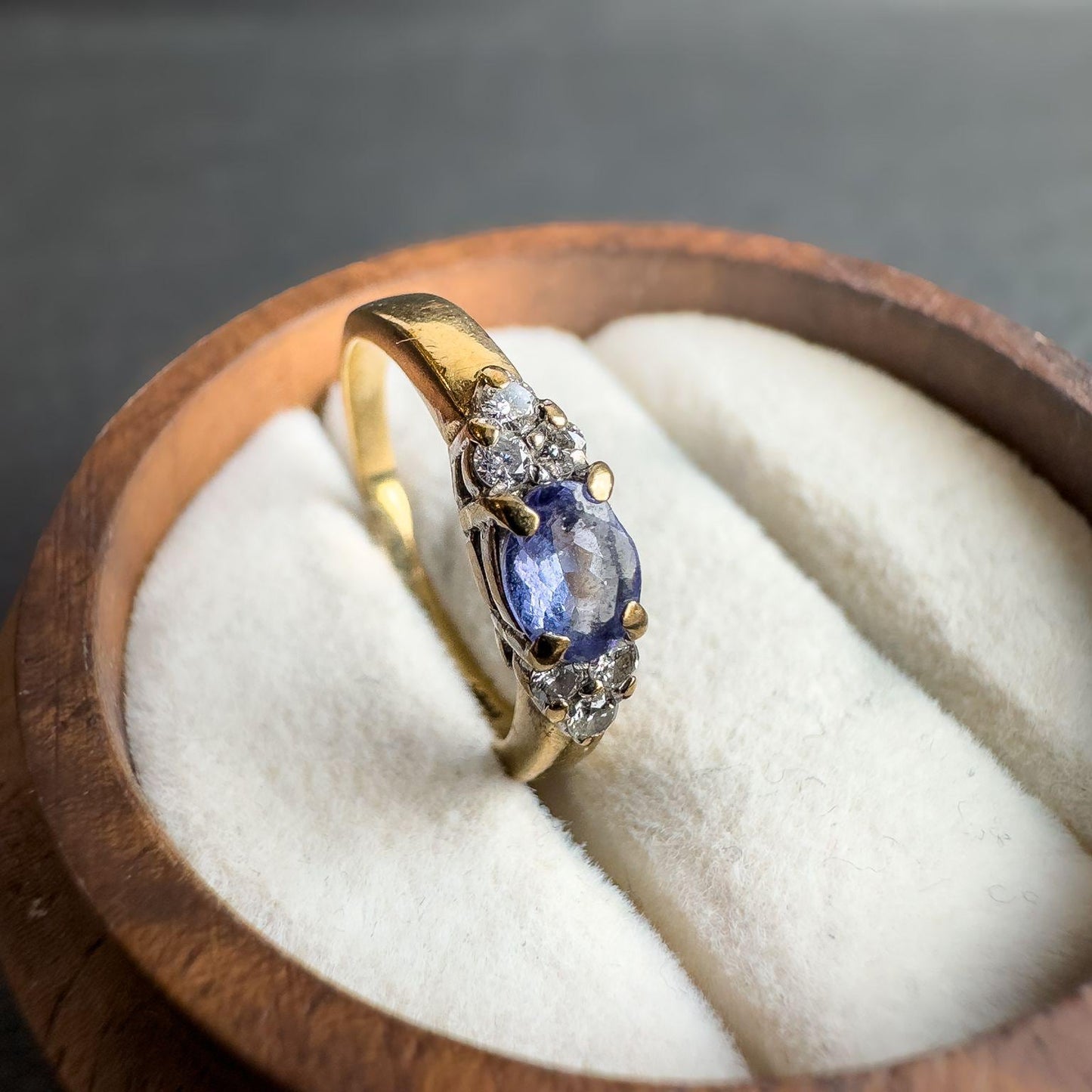 9ct Solid Gold Tanzanite & Diamond Ring Oval Cut Gemstone with Sparkling Diamond Accents in Elegant Gold Setting - UK H - US 3.75 -Resizable