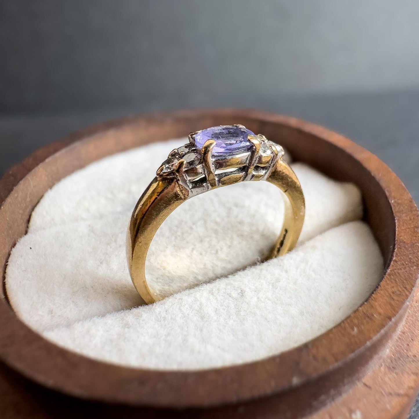 9ct Solid Gold Tanzanite & Diamond Ring Oval Cut Gemstone with Sparkling Diamond Accents in Elegant Gold Setting - UK H - US 3.75 -Resizable