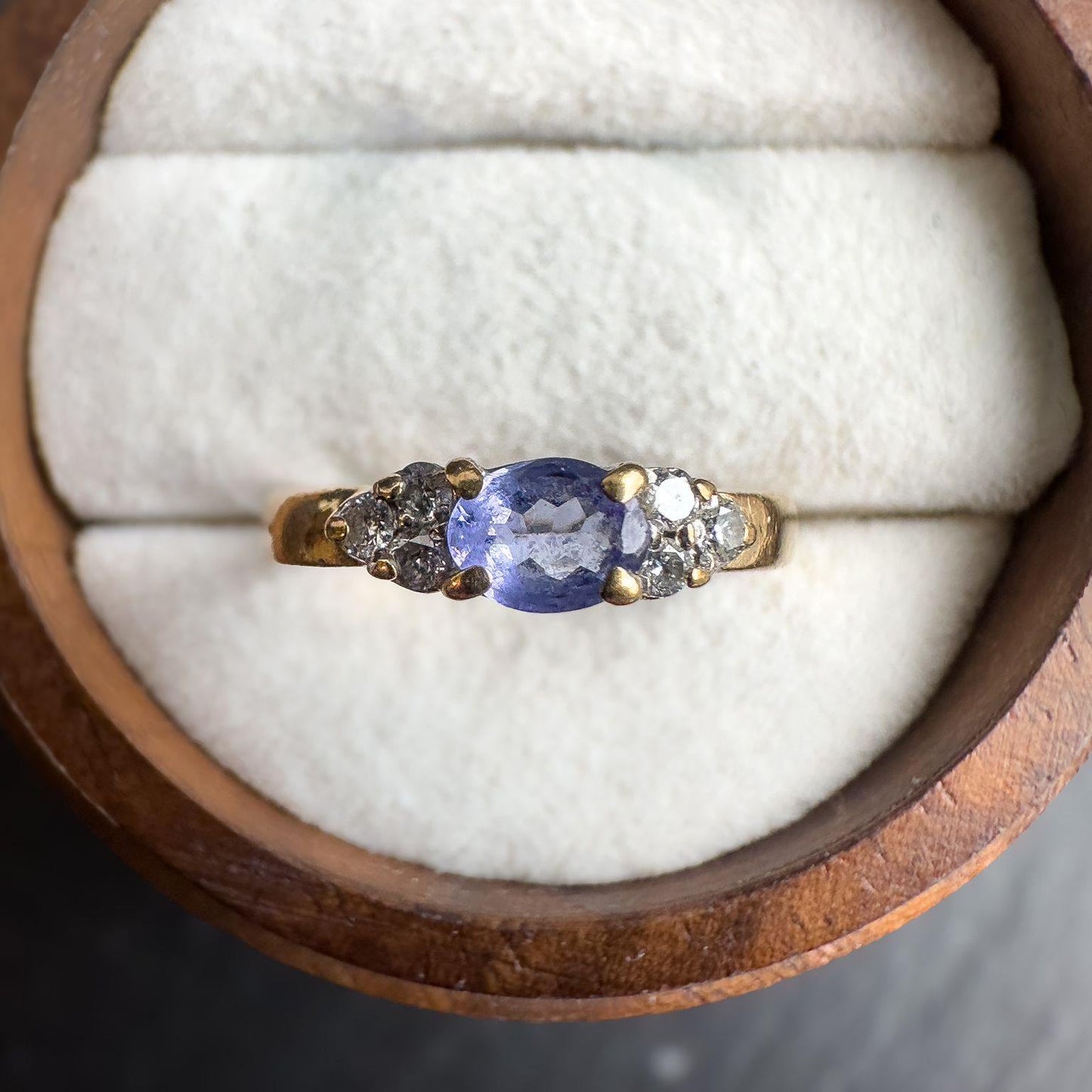 9ct Solid Gold Tanzanite & Diamond Ring Oval Cut Gemstone with Sparkling Diamond Accents in Elegant Gold Setting - UK H - US 3.75 -Resizable