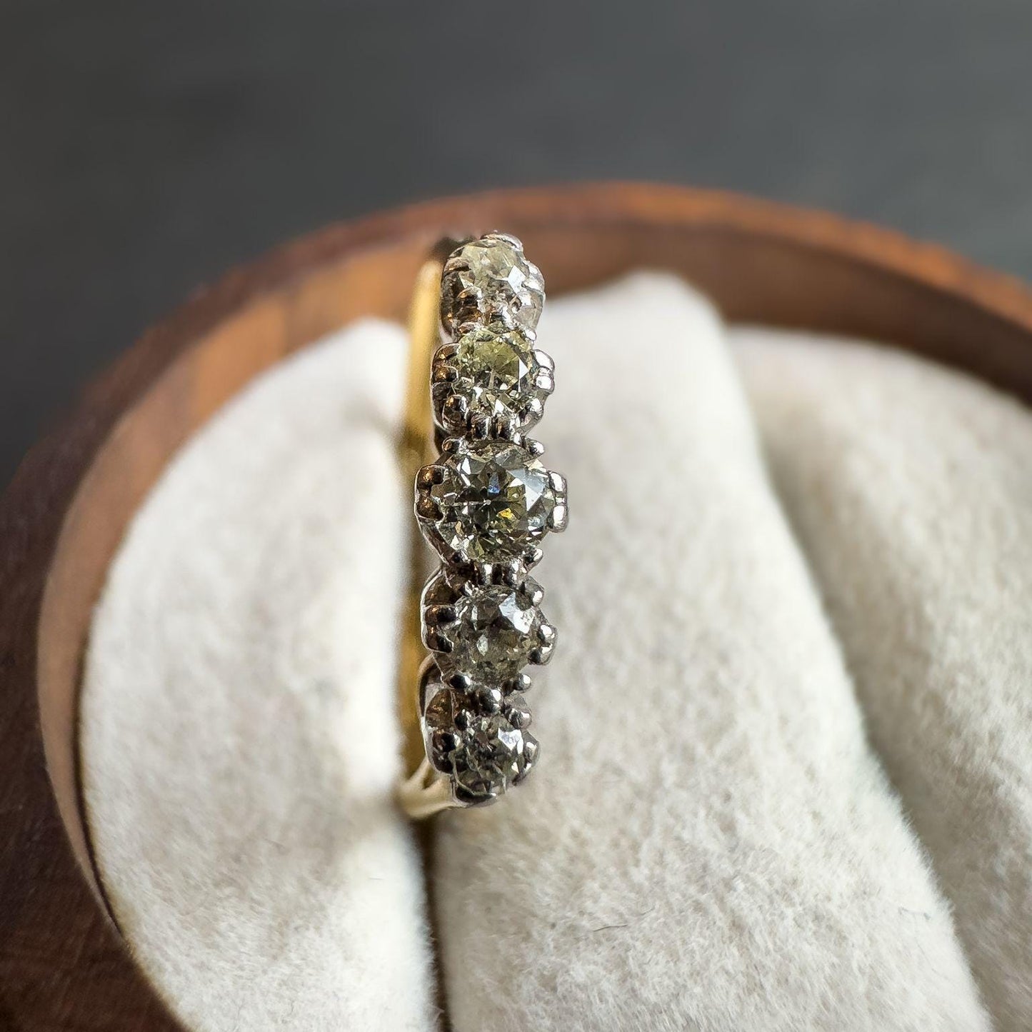 Stunning 18ct Solid Gold & Platinum Antique Diamond Ring with Five Old Mine Cut Stones | UK L - US 5.75 | Resizable |
