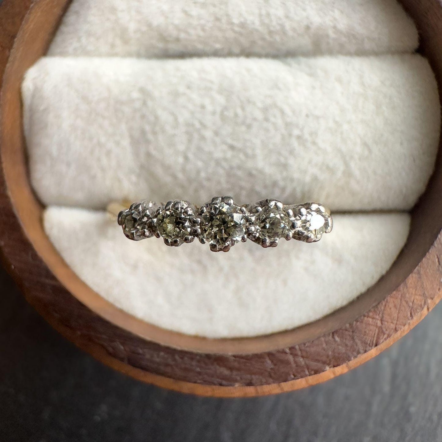 Stunning 18ct Solid Gold & Platinum Antique Diamond Ring with Five Old Mine Cut Stones | UK L - US 5.75 | Resizable |