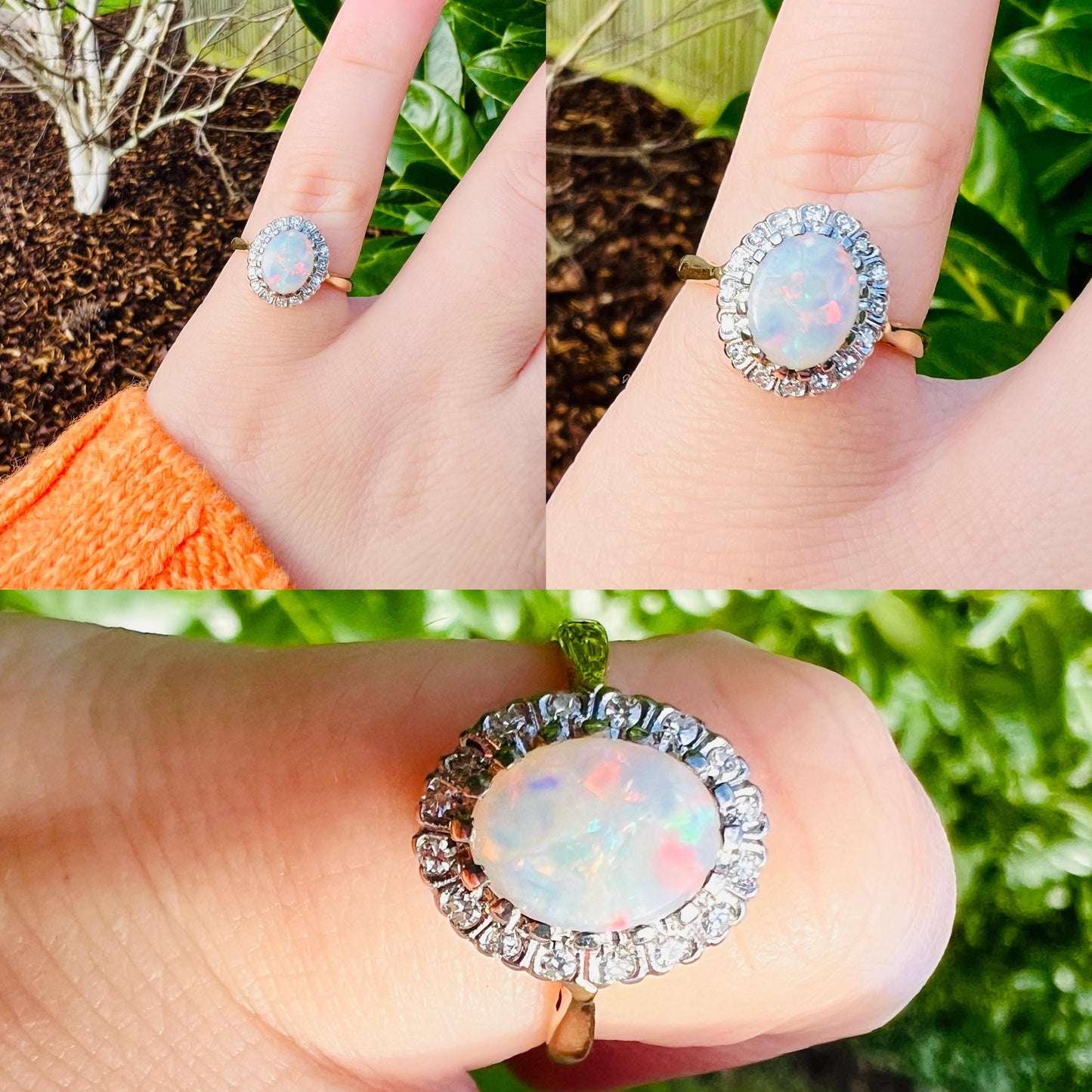 18ct Solid Gold Opal and Diamond Ring