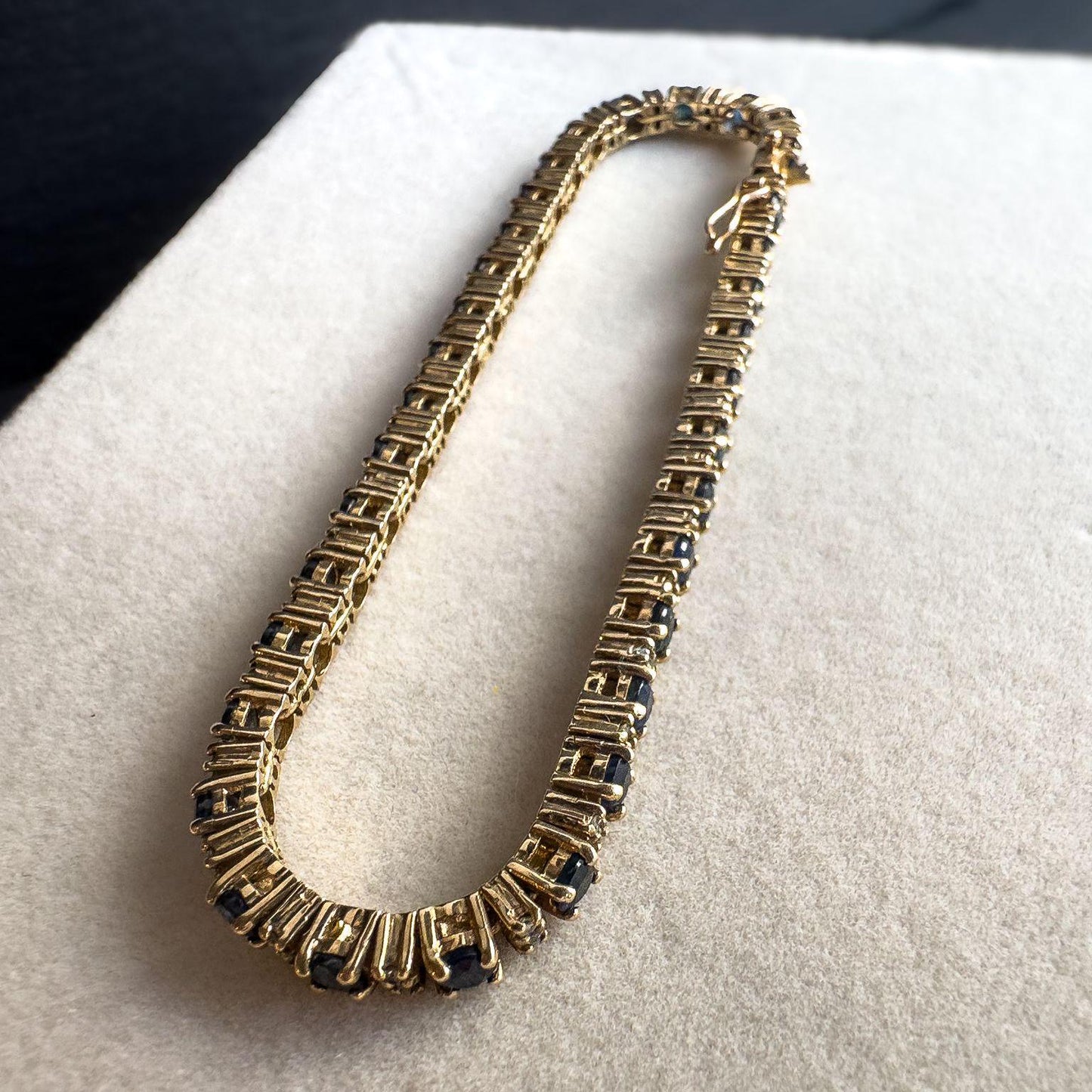 Vintage | 9ct Solid Gold Sapphire & Diamond Tennis Bracelet - Elegant Gold Tennis Bracelet - September Birthstone Gift | English Hallmarks