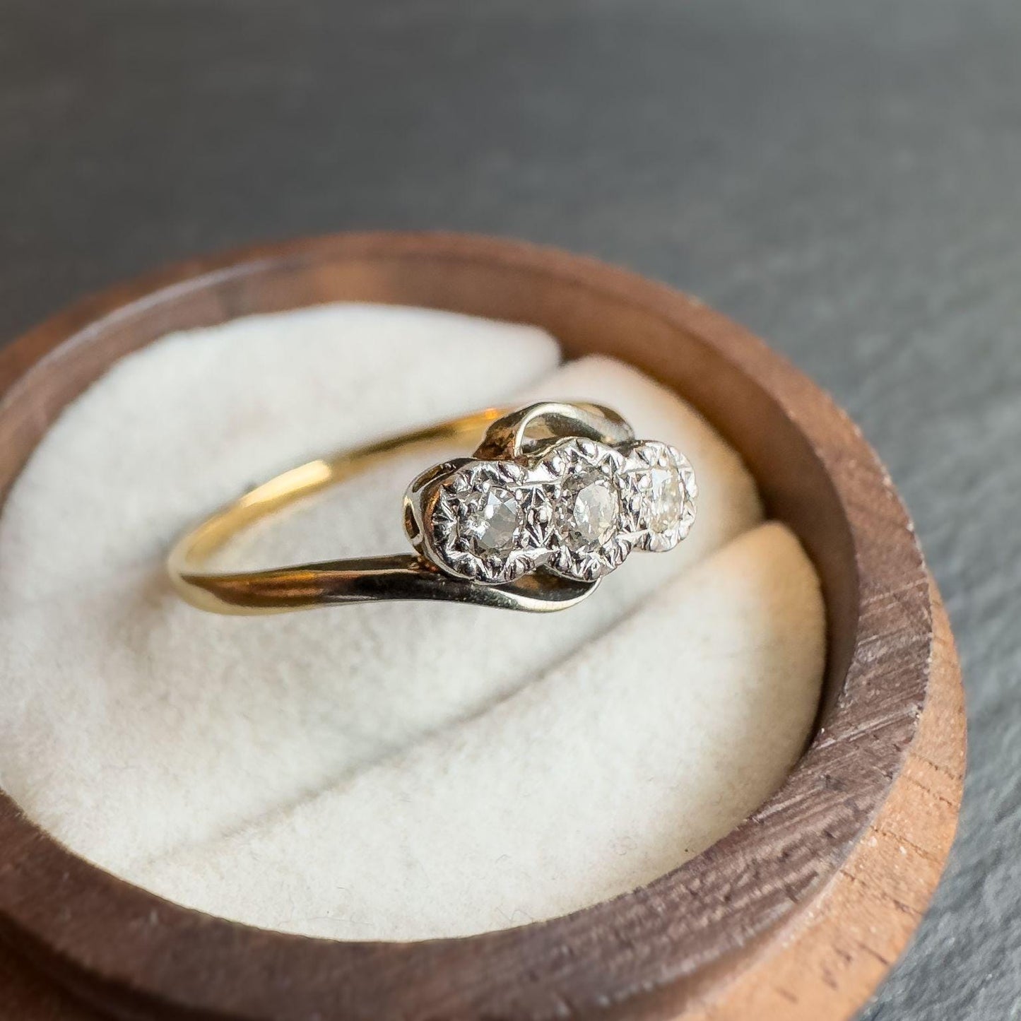 15ct Solid Gold Antique Diamond Ring | Art Deco Style 3-Stone Design | Elegant Antique Jewelry Gift | UK Q - US 8 | Resizable |